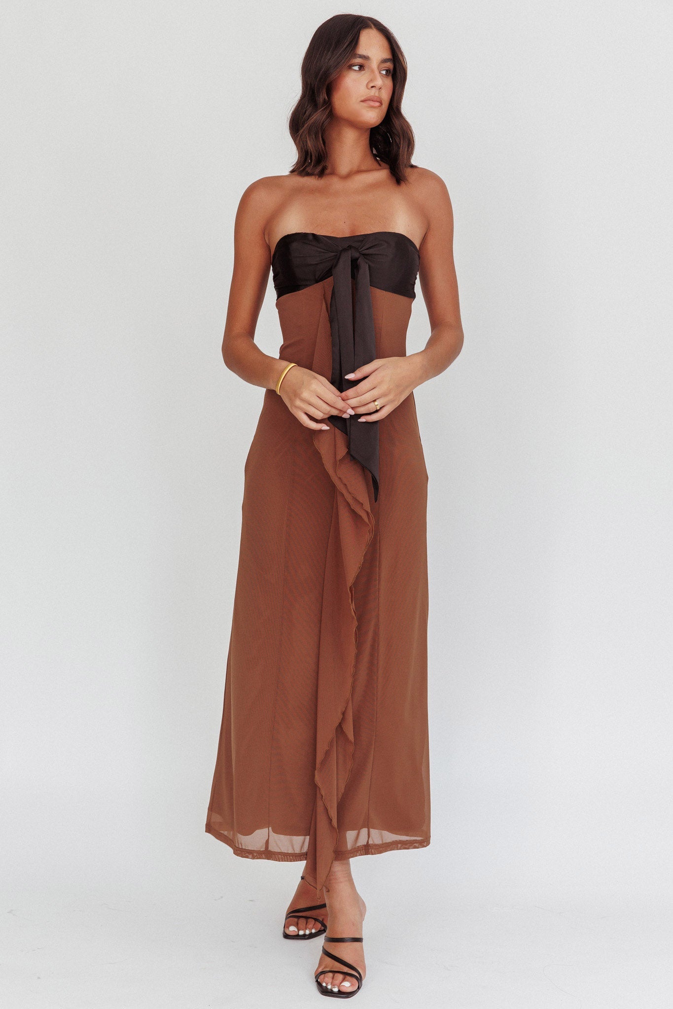 Keep Her Wild Strapless Tied Bust Dress Cedar