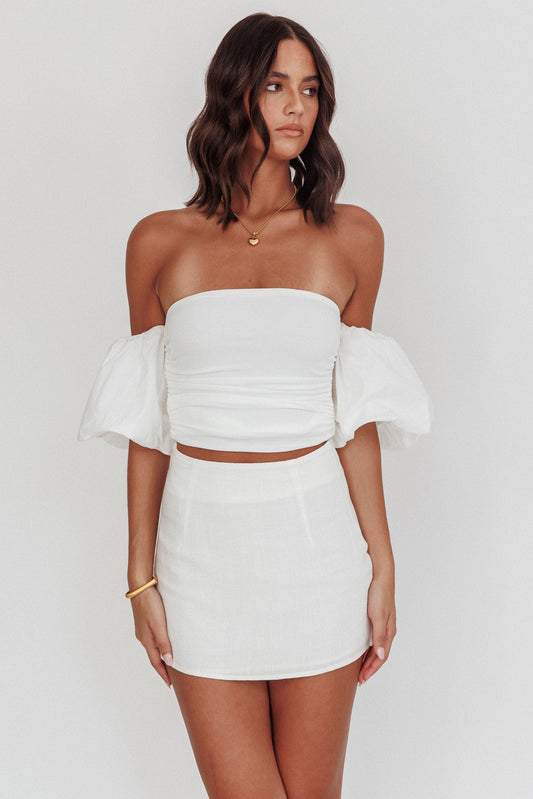 Summer Fridays Puff Sleeve Crop Top White