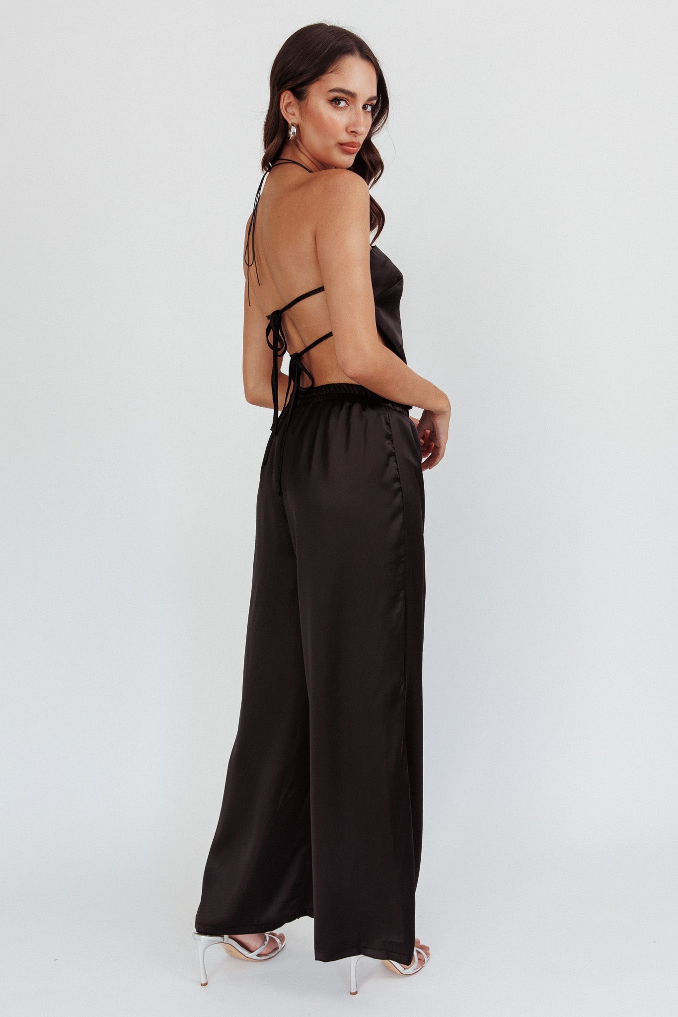 Panama Beach Wide Leg Satin Pants Black