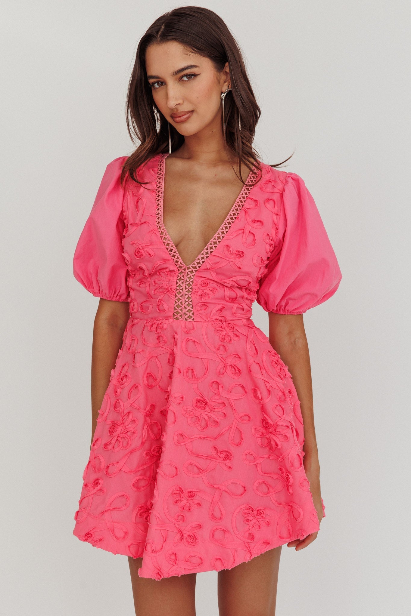 Samsara Puff Sleeve Mini Dress Hot Pink