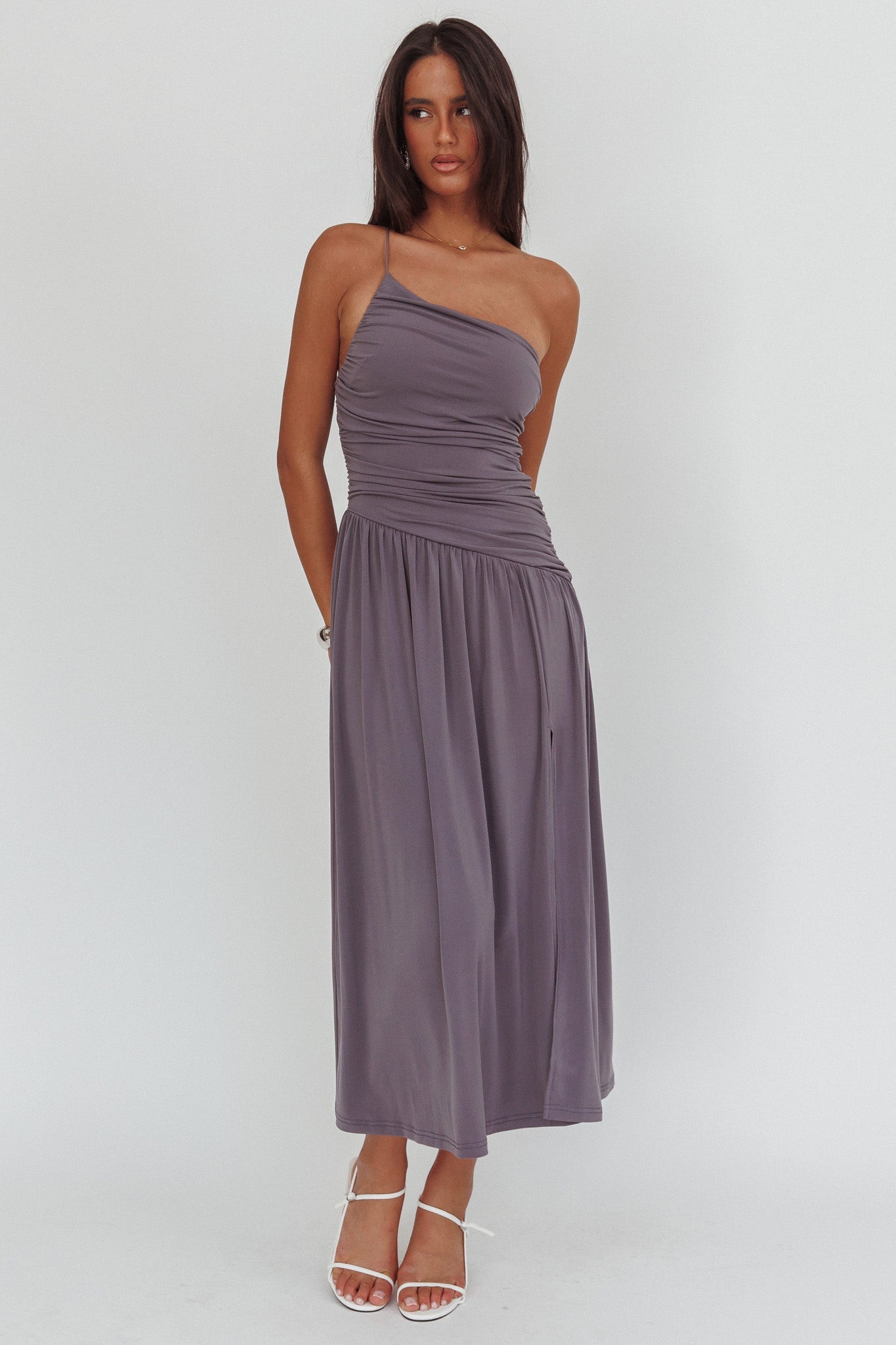 Destination One-Shoulder Maxi Dress Taupe