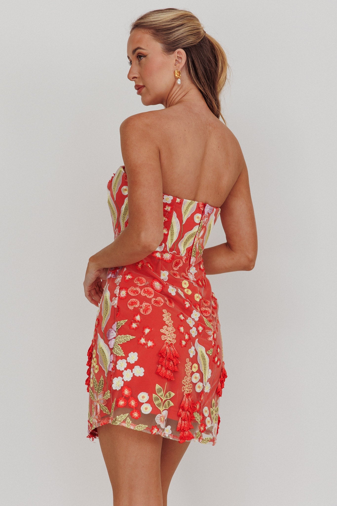 In Paris Embroidered Floral Mini Dress Orange