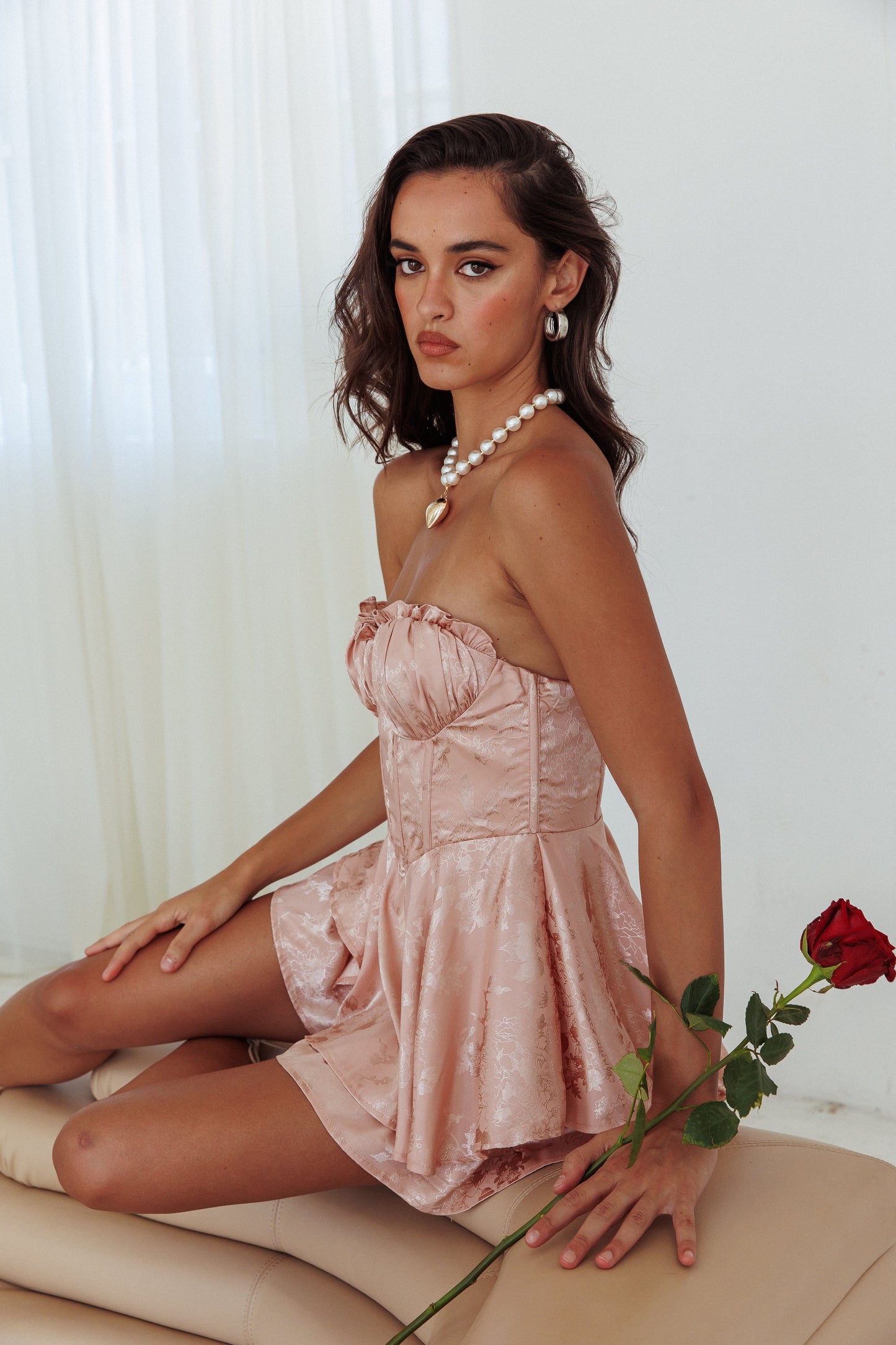 Paris Muse Gathered Bust Romper Rose