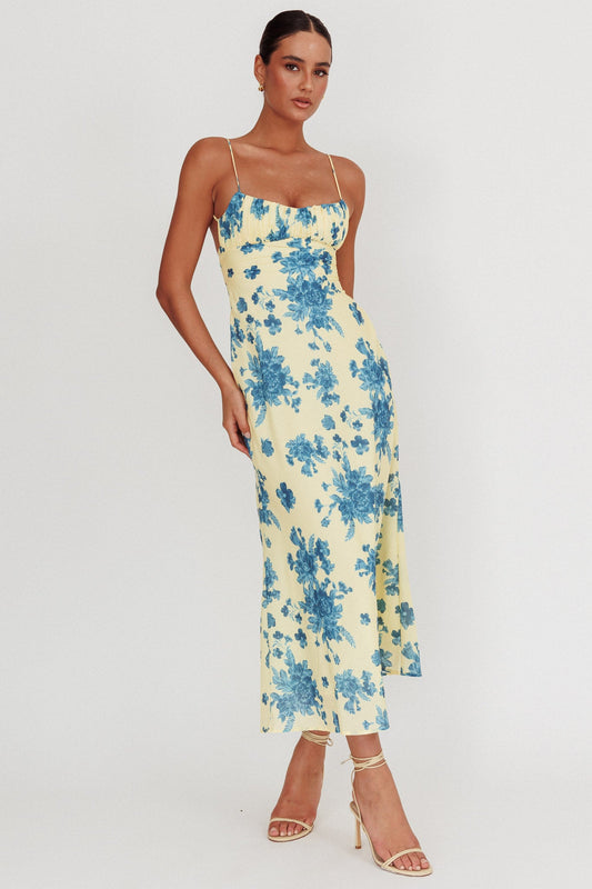 Nerida Low Back Twist Floral Maxi Dress Yellow