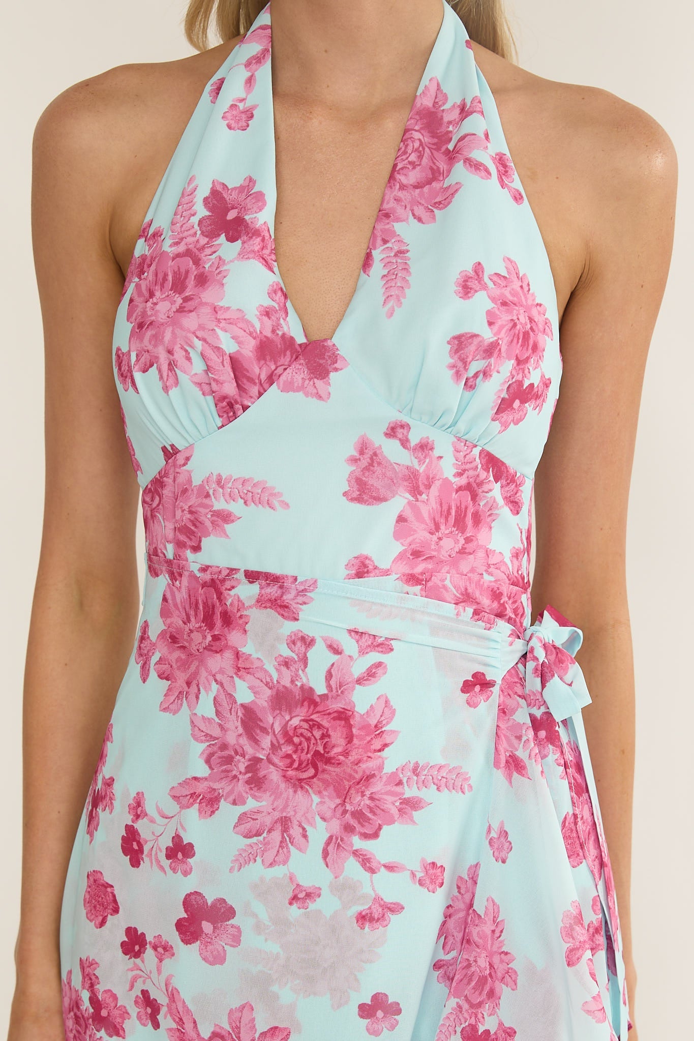 Nerida Waist Tie Asymmetric Dress Floral Ice Blue