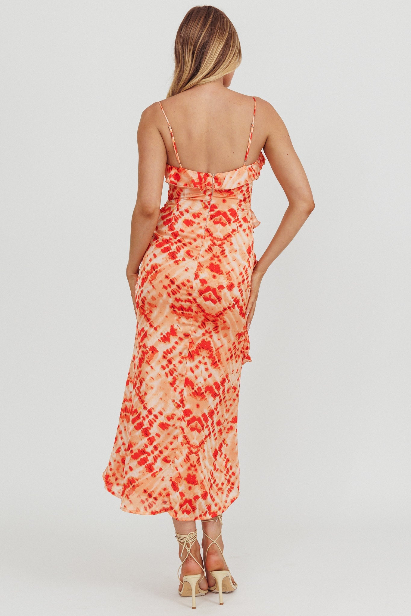 Silvana Frill Trim Midi Dress Orange
