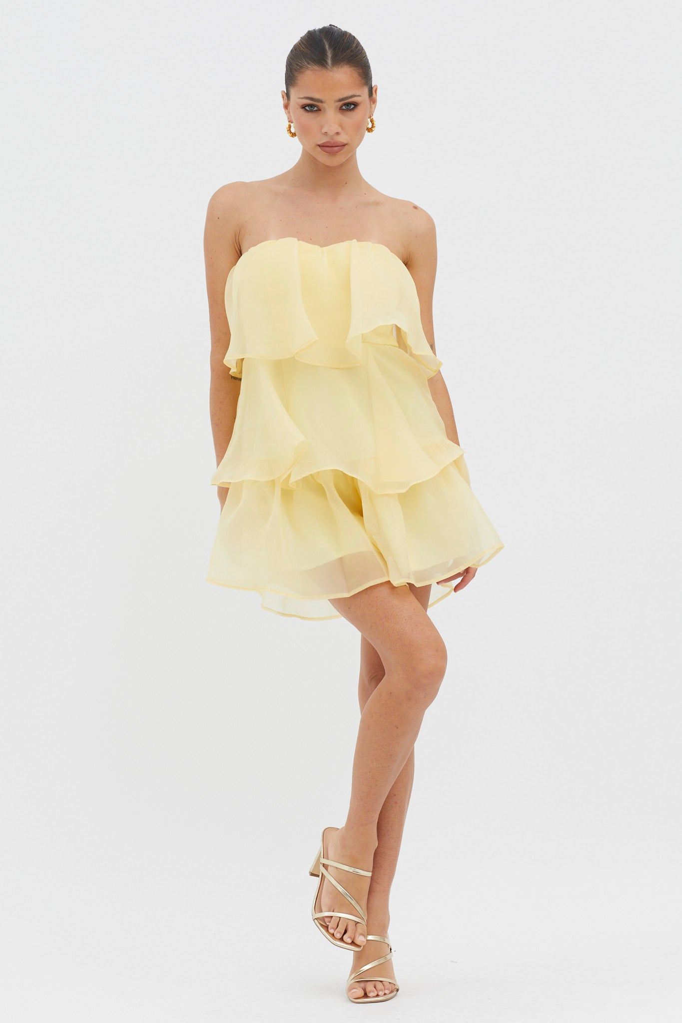 Behati Tiered Layer Romper Yellow