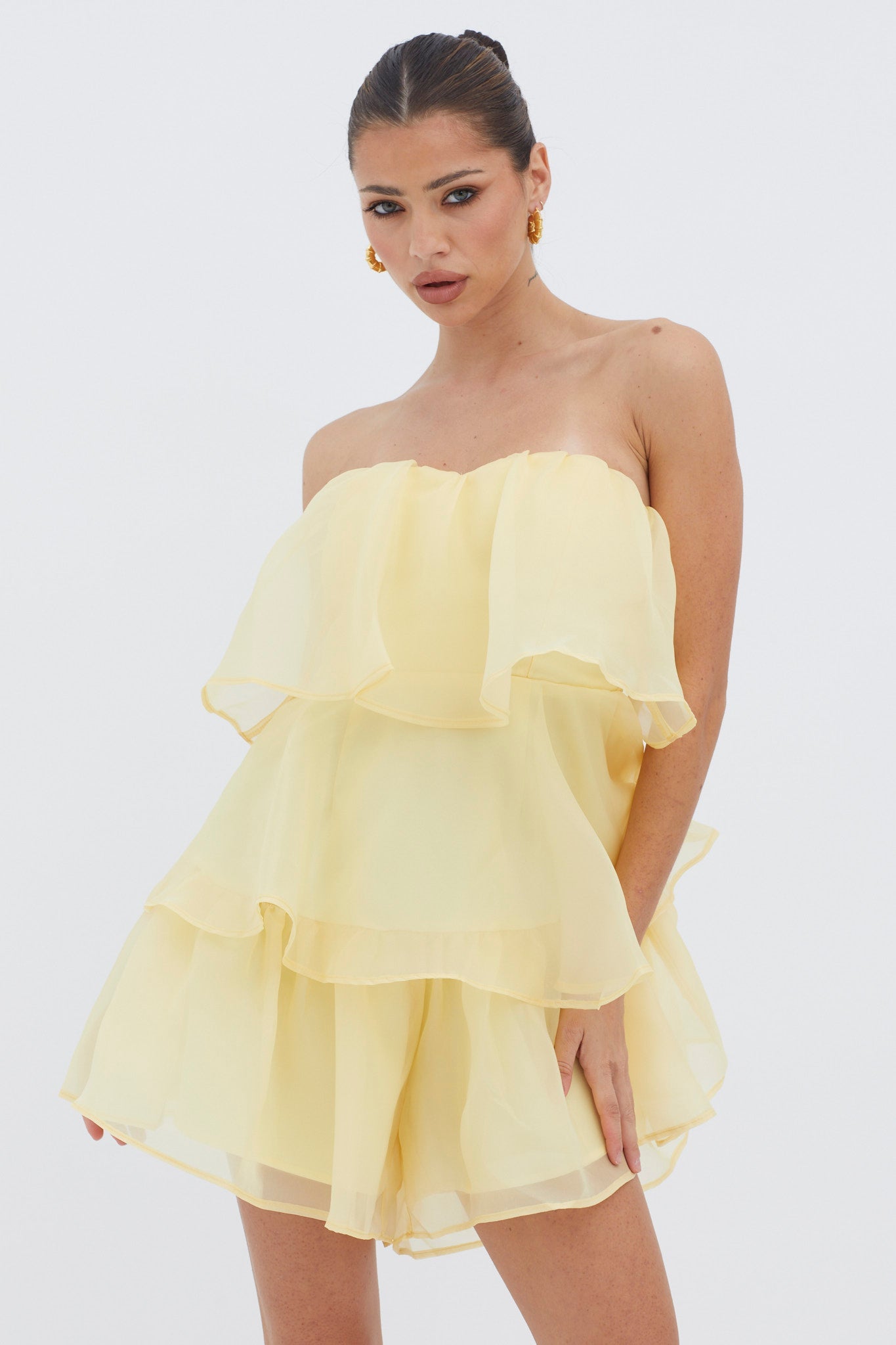Behati Tiered Layer Romper Yellow