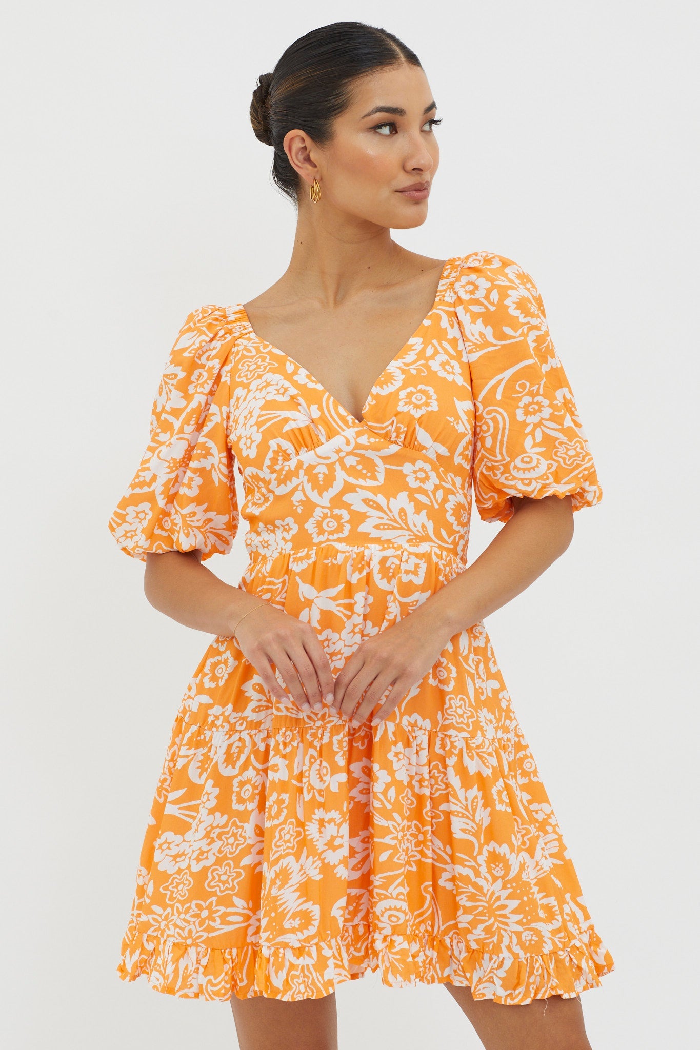 Madrid Summer Tied Back Mini Dress Print Orange