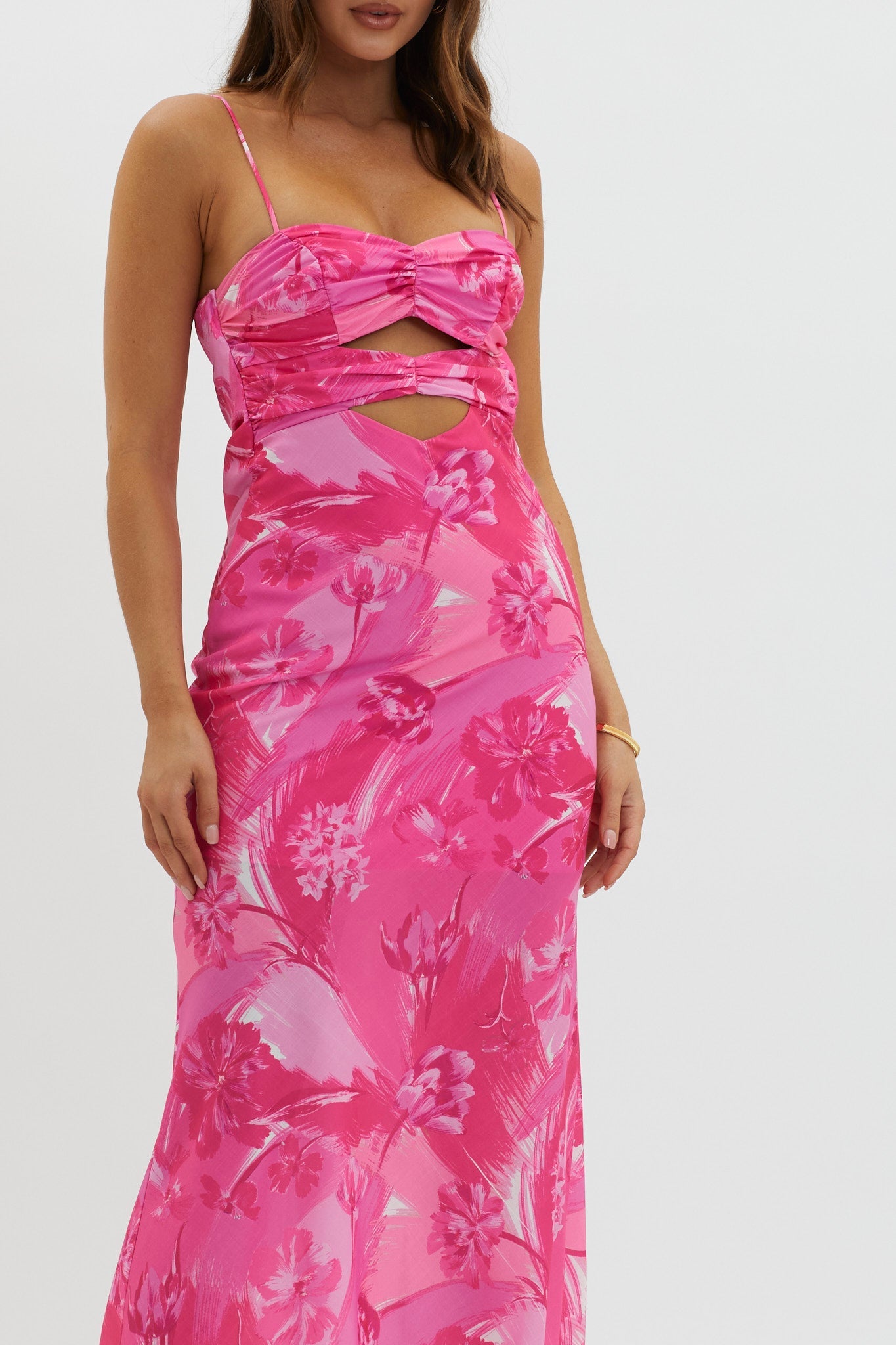 Melania Cut-Out Bodice Dress Floral Pink