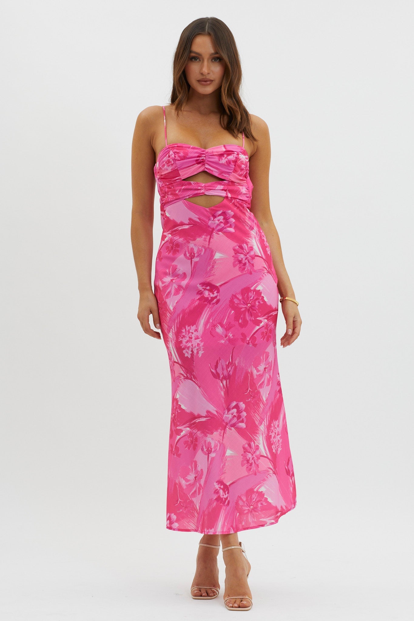 Melania Cut-Out Bodice Dress Floral Pink