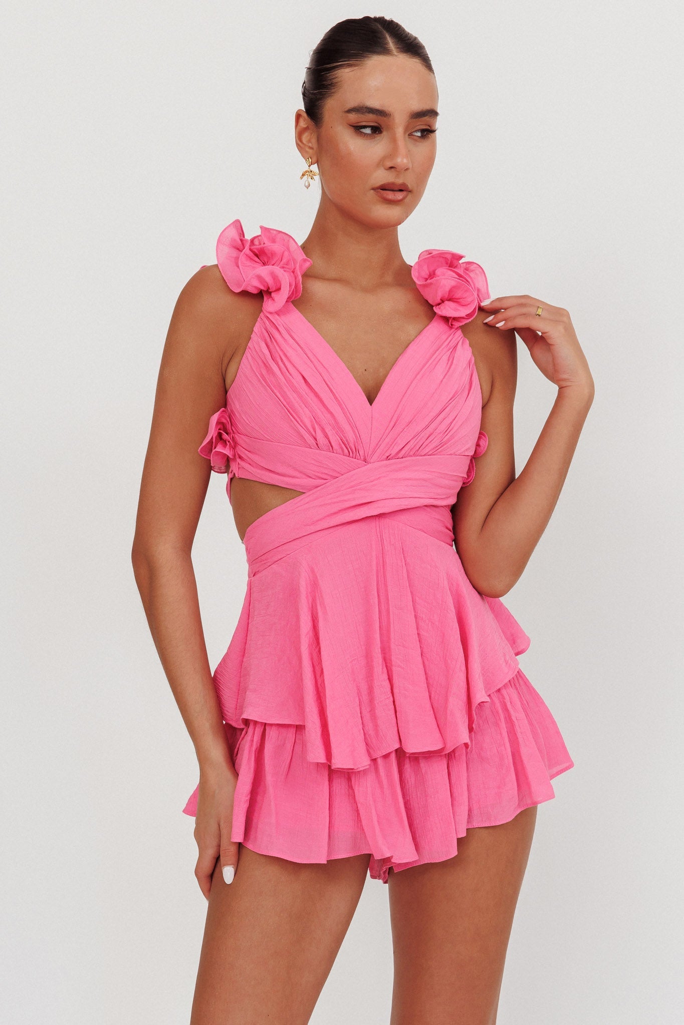Madara Lace-Up Back Romper Pink