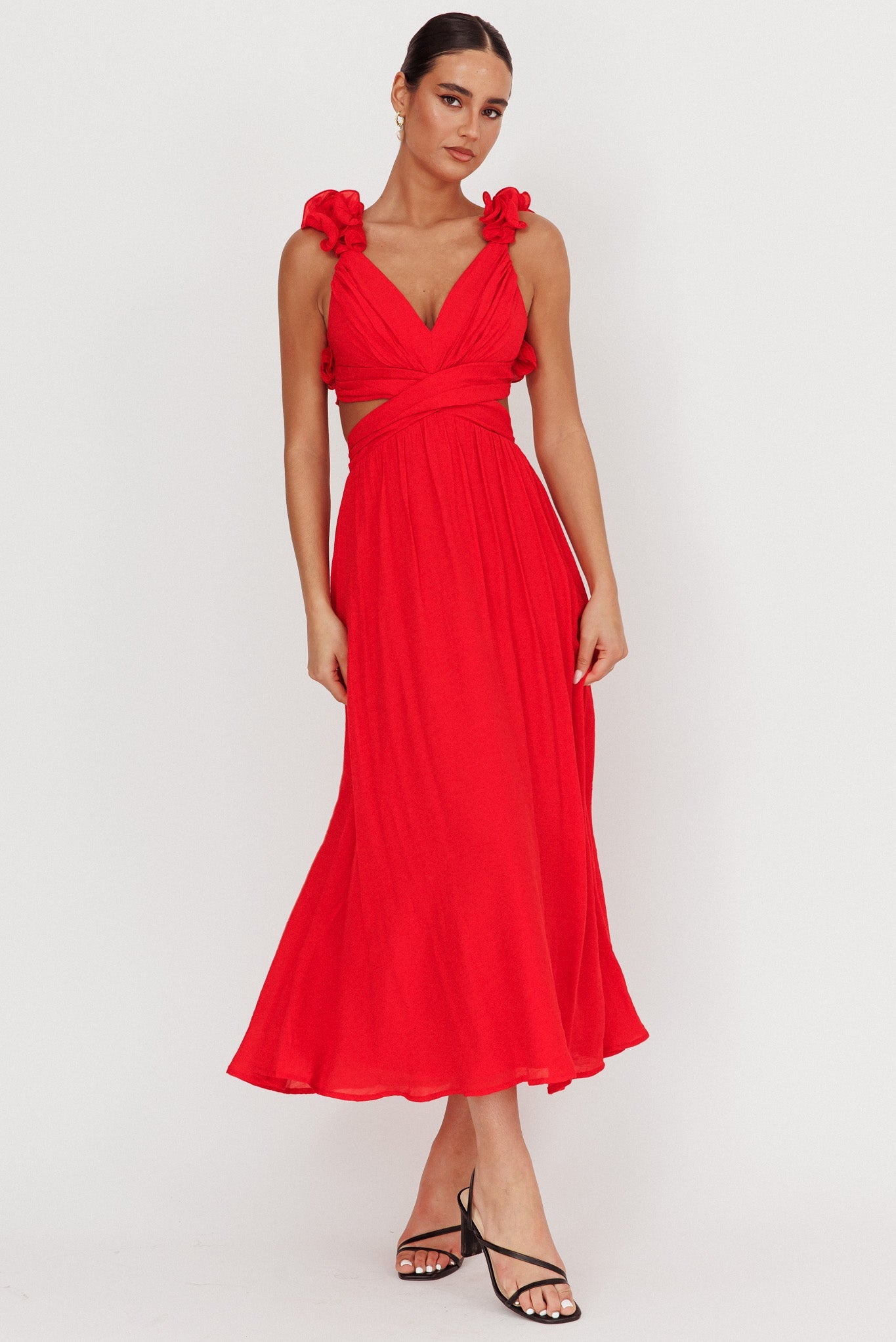 Madara Laced Back Ruffle Dress Red