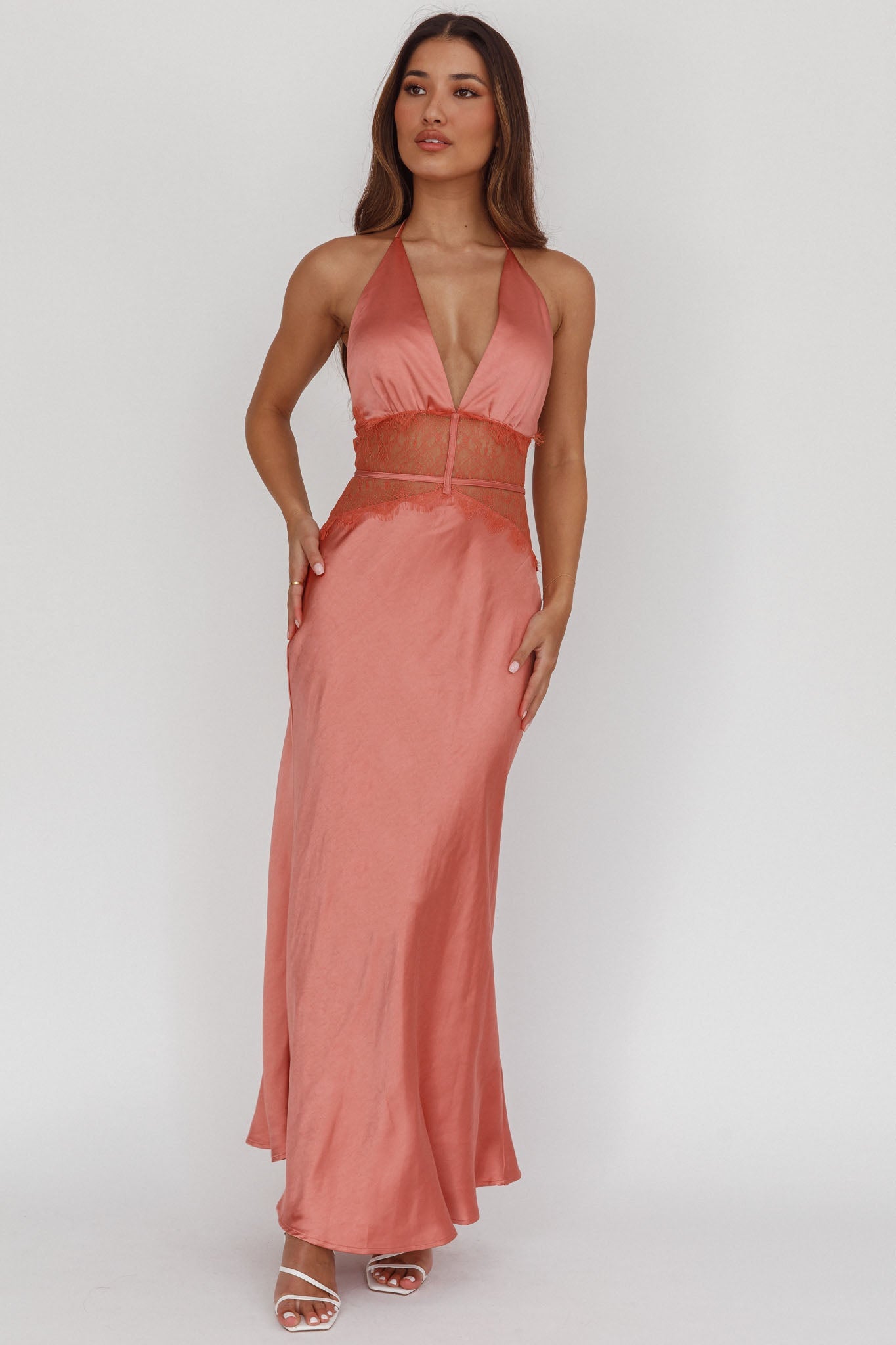Tarly Lace Waist Halter Maxi Dress Rose