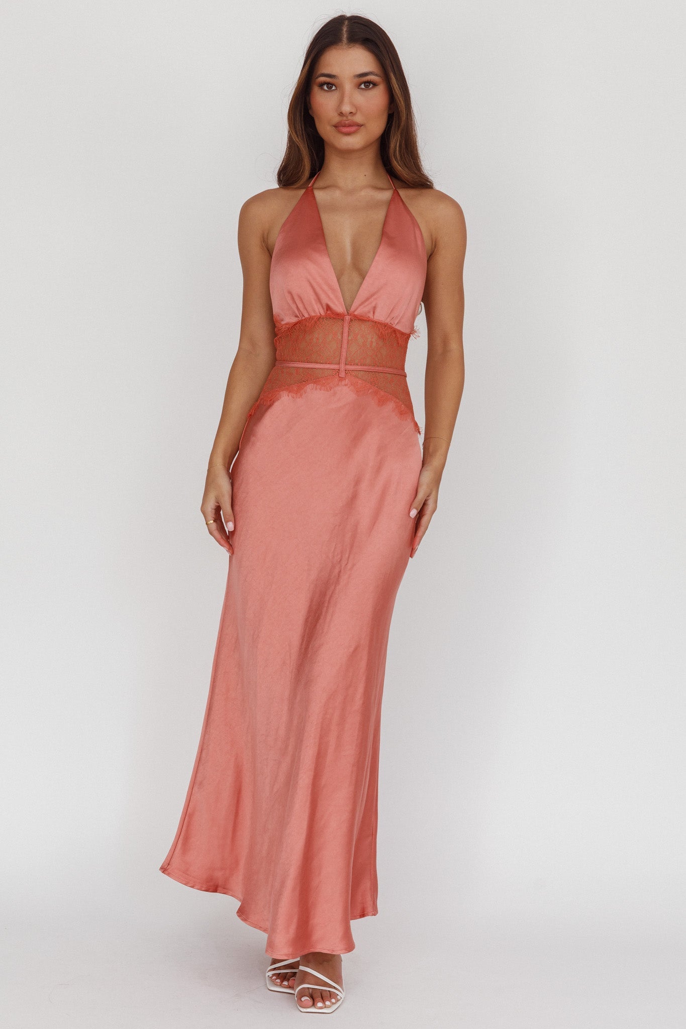 Tarly Lace Waist Halter Maxi Dress Rose