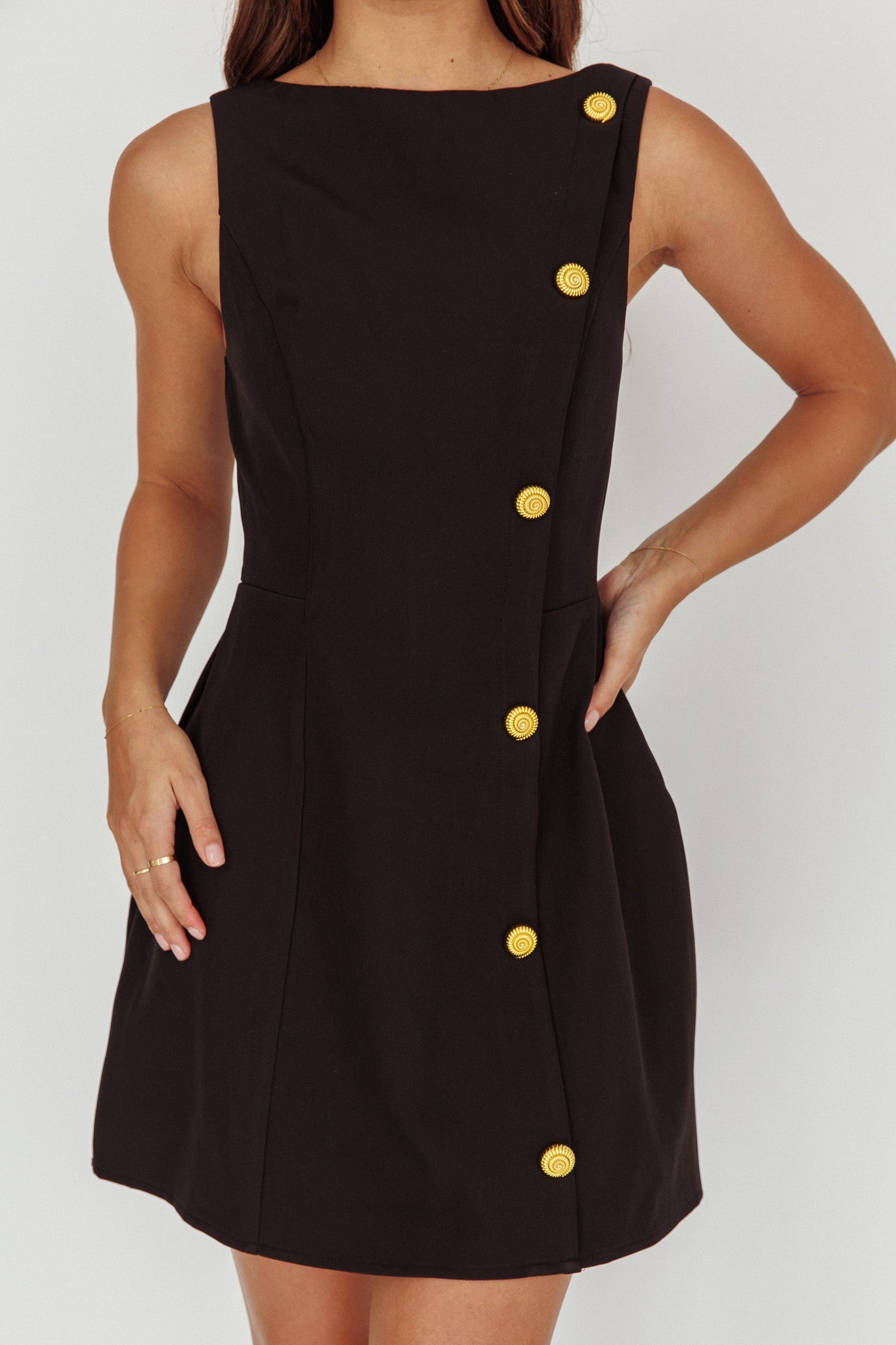 Opulent Button Front Mini Dress Black