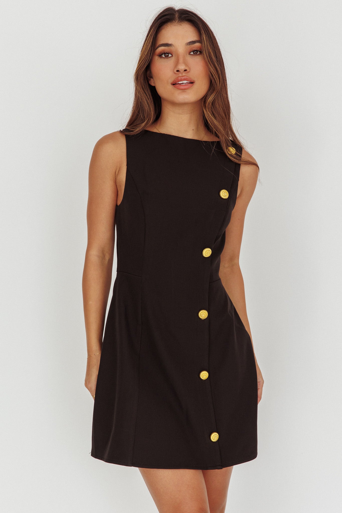 Opulent Button Front Mini Dress Black