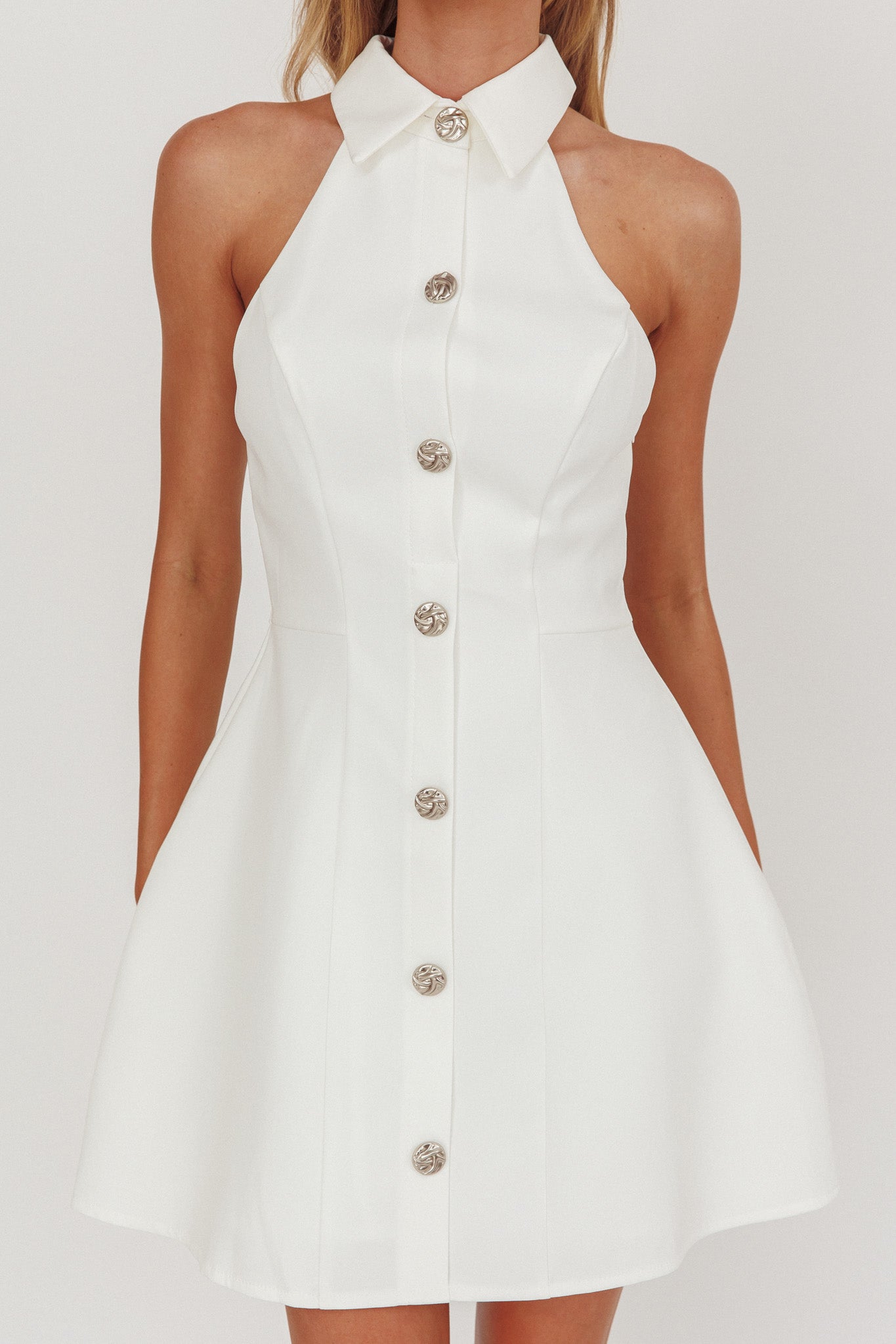 Opulent Collared Neckline Mini Dress White