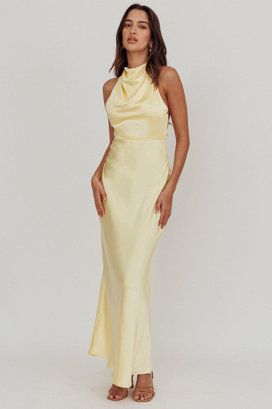 Gelato Pearl Strap Halter Maxi Dress Butter