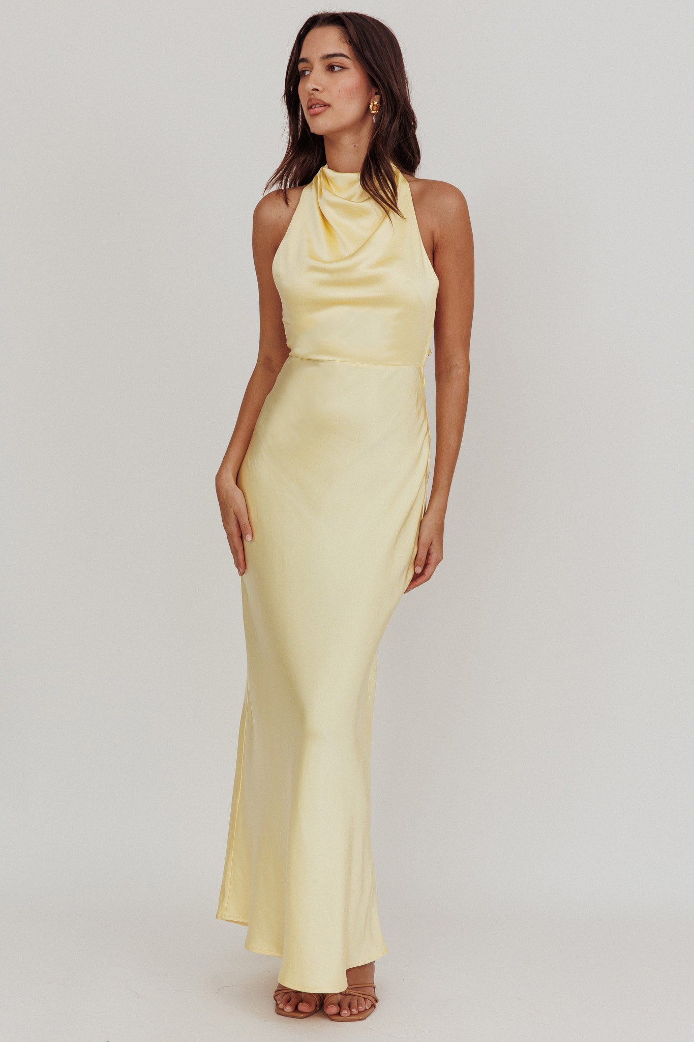 Gelato Pearl Strap Halter Maxi Dress Butter
