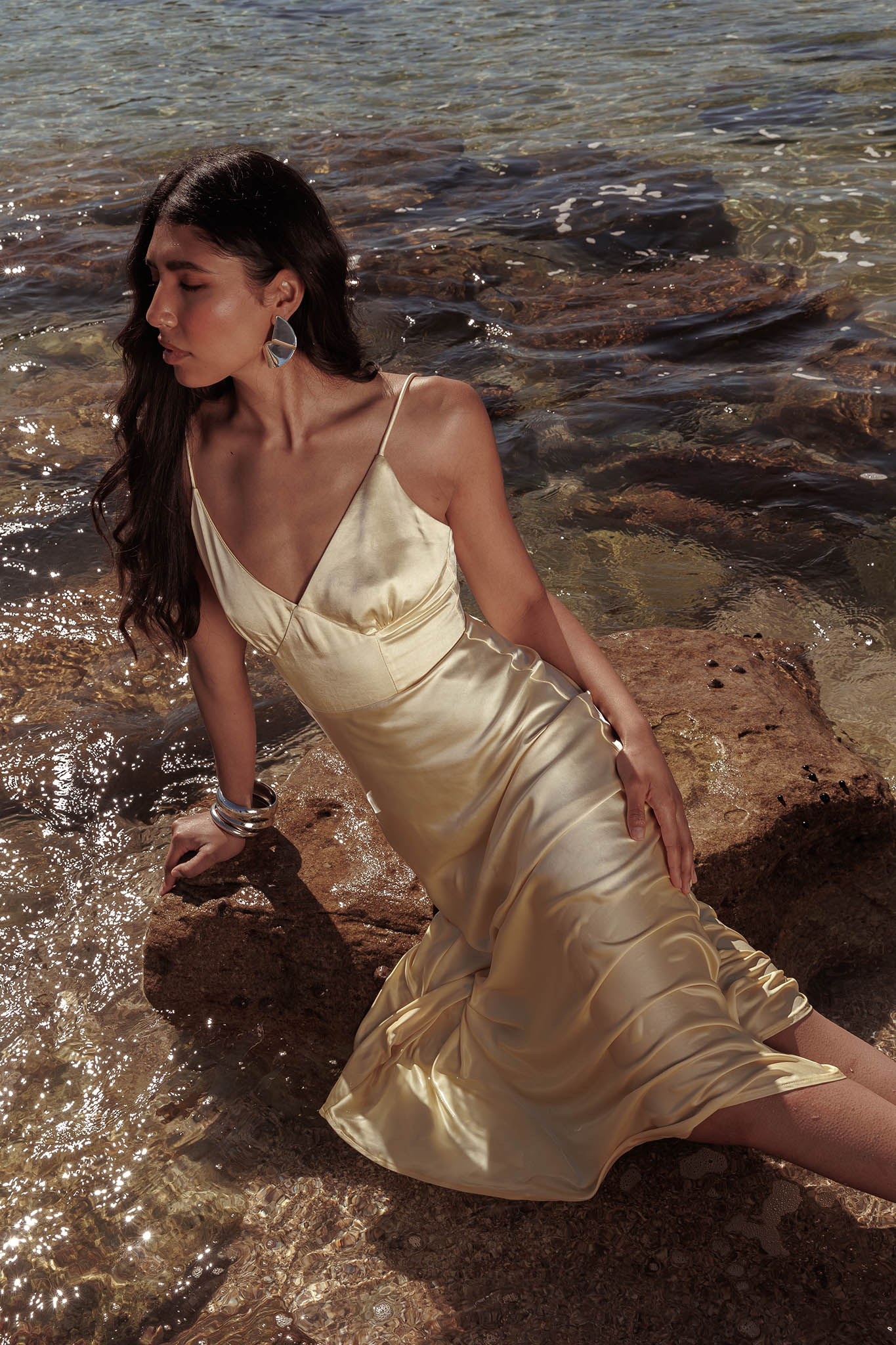 Hold Me Satin Backless Maxi Dress Lemon