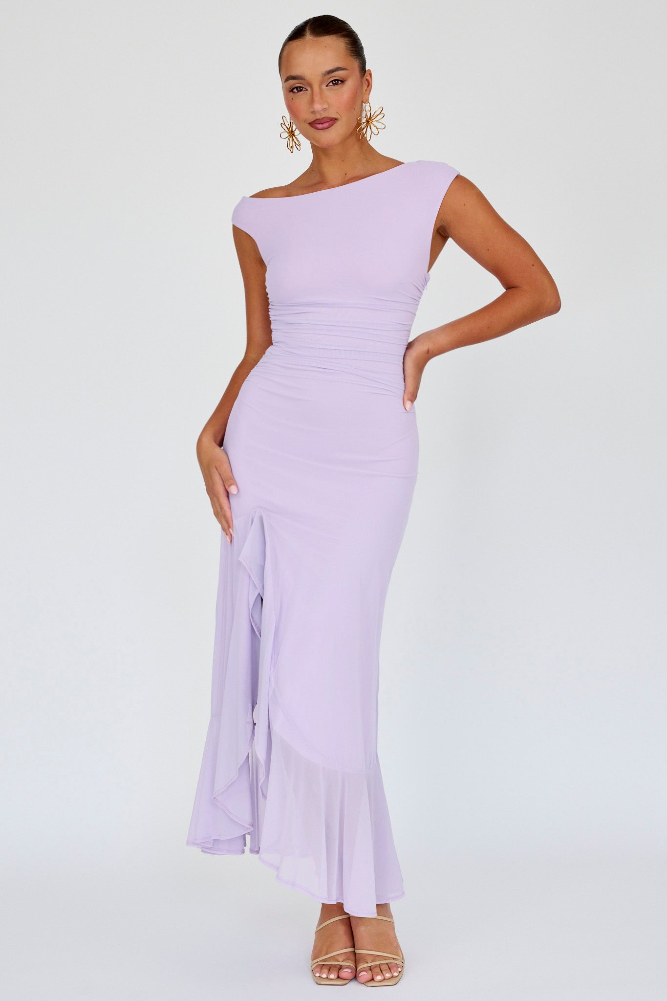 Moonlit Magic Asymmetric Neckline Maxi Dress Lilac