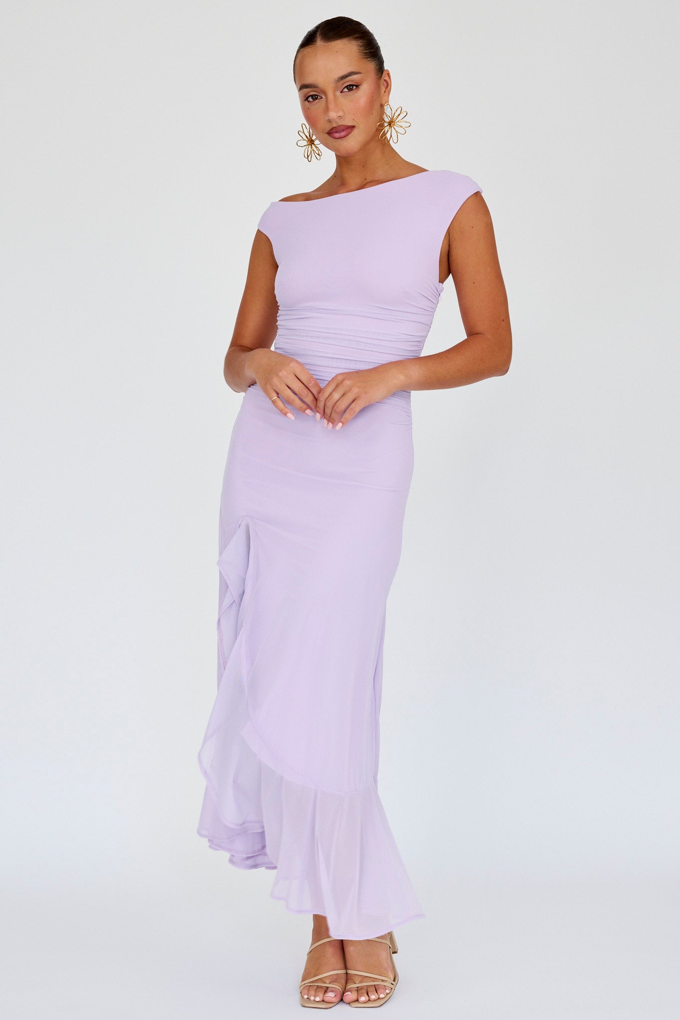 Moonlit Magic Asymmetric Neckline Maxi Dress Lilac
