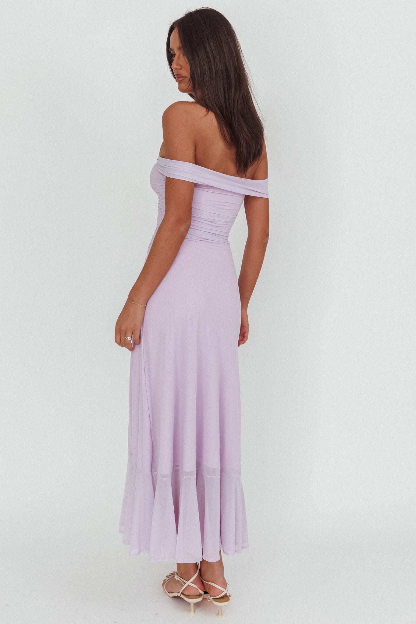 Moonlit Magic Off-Shoulder Split Maxi Dress Lilac