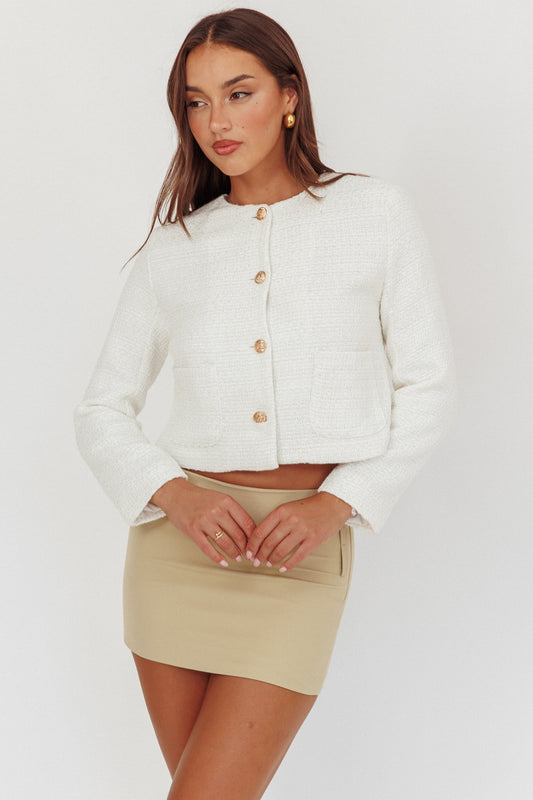 Beverly Hills Cropped Jacket Tweed White