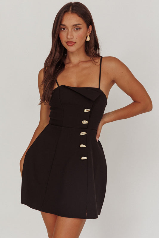 Captivated Button Feature Mini Dress Black