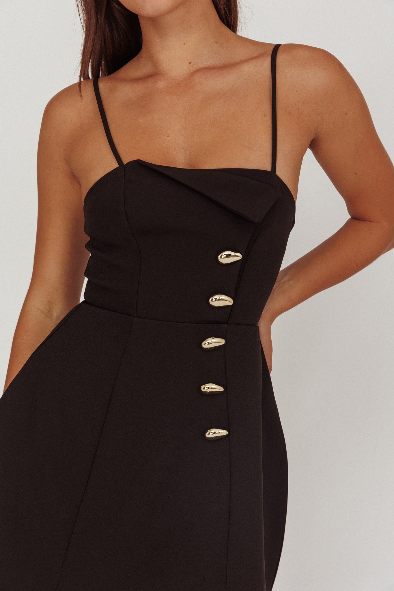 Captivated Button Feature Mini Dress Black