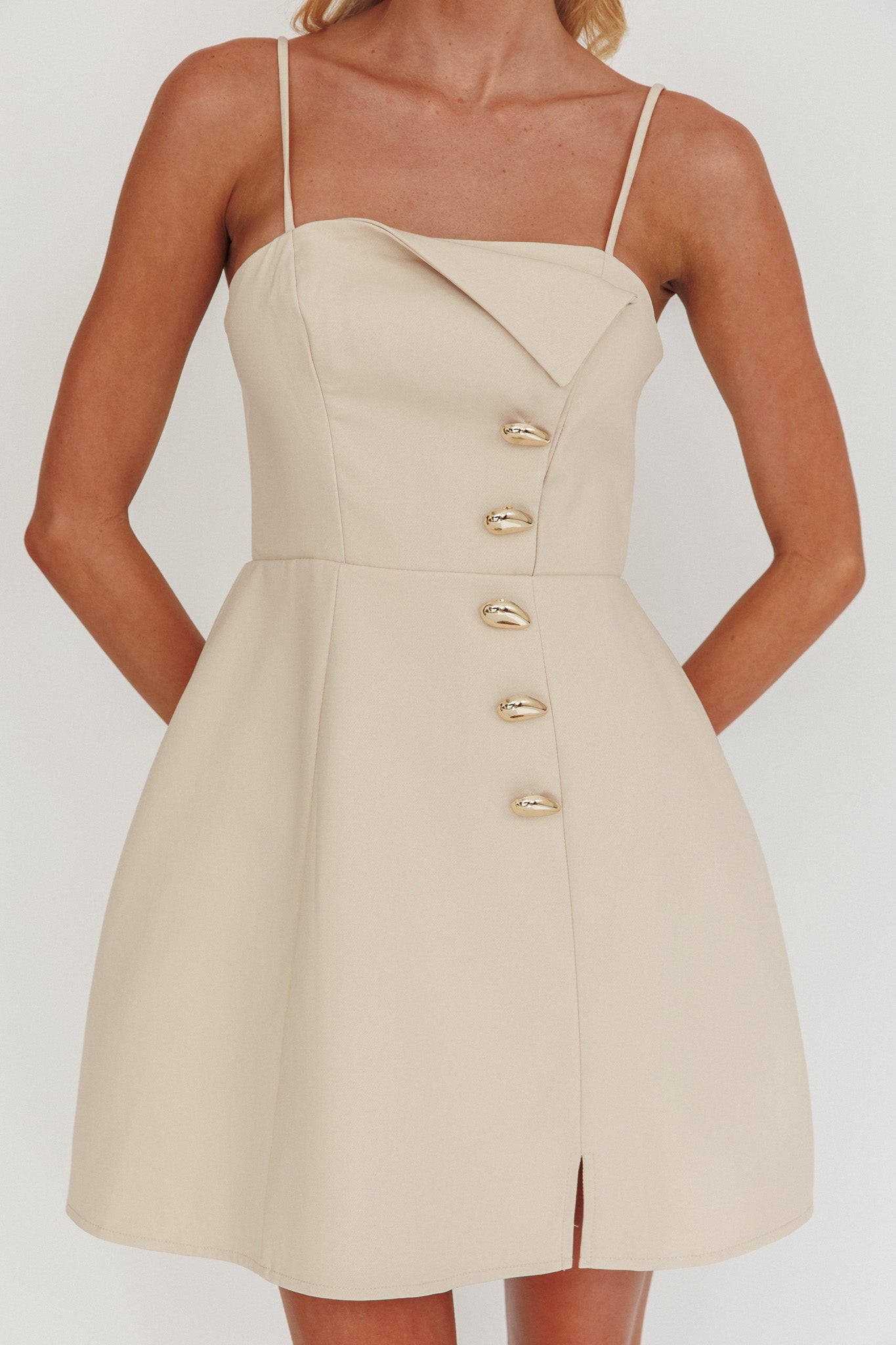 Captivated Button Feature Mini Dress Stone