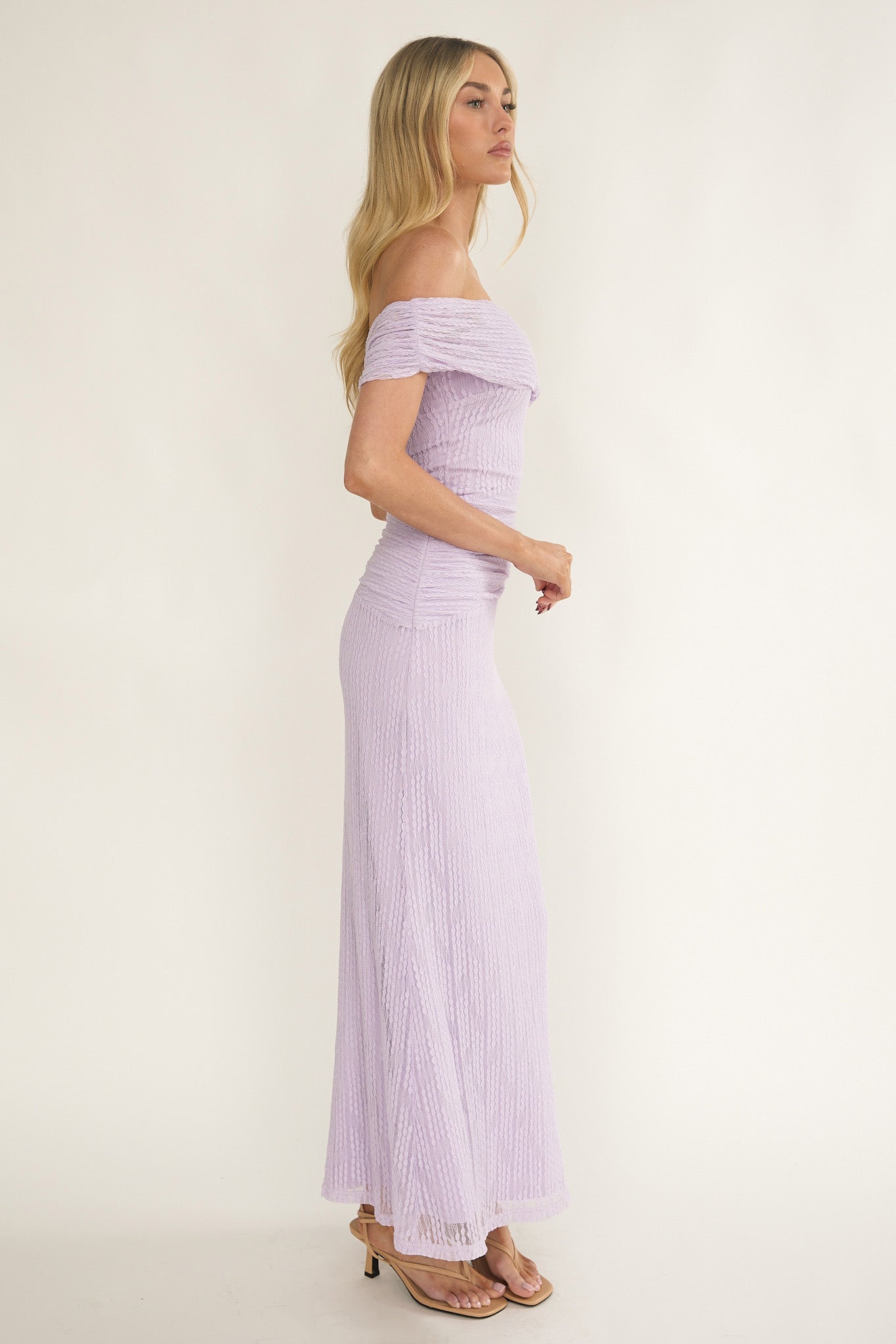 Gala One-Shoulder Textured Maxi Dress Lilac