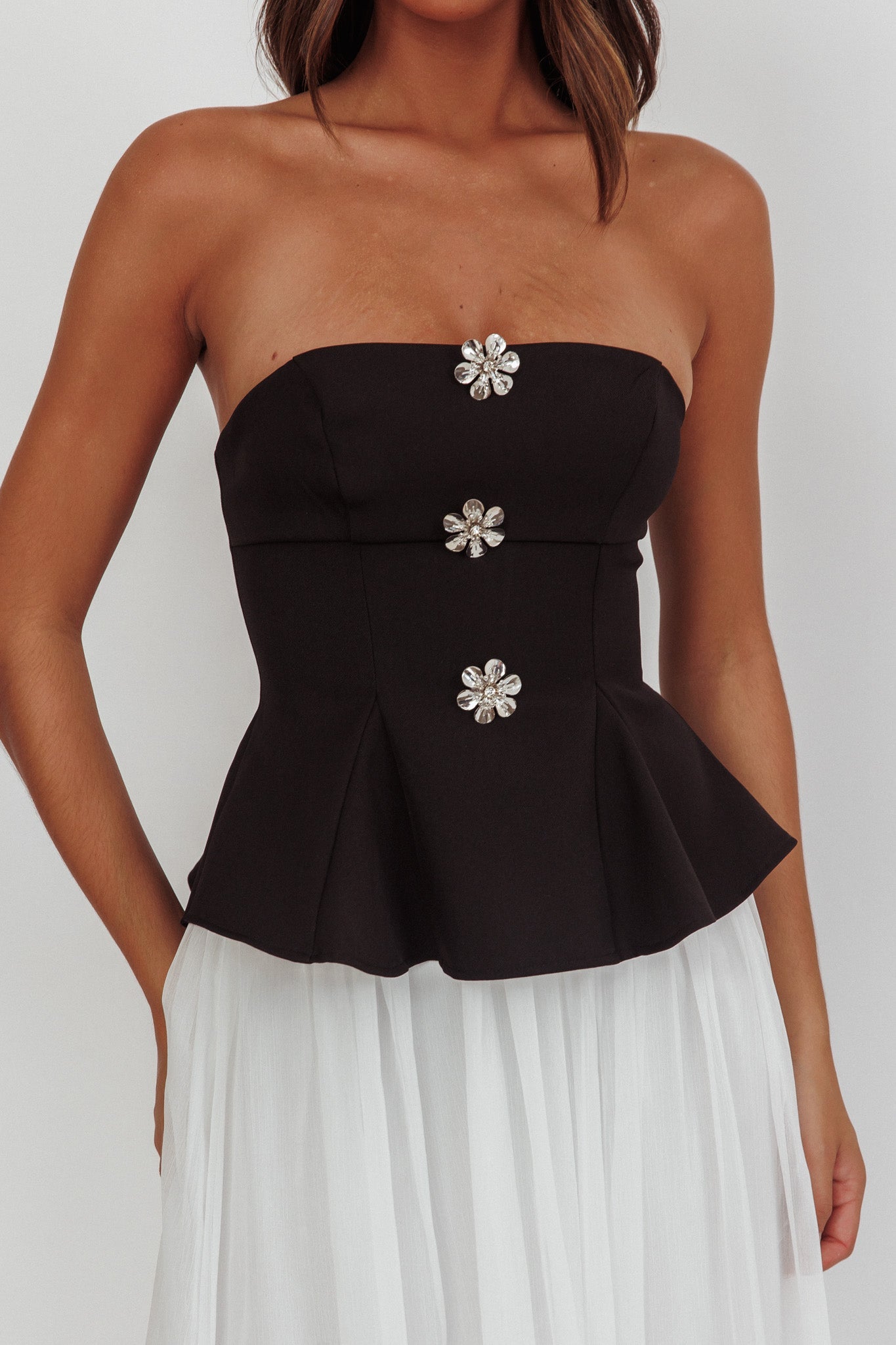 Rebel Peplum Bodice Midi Dress Black