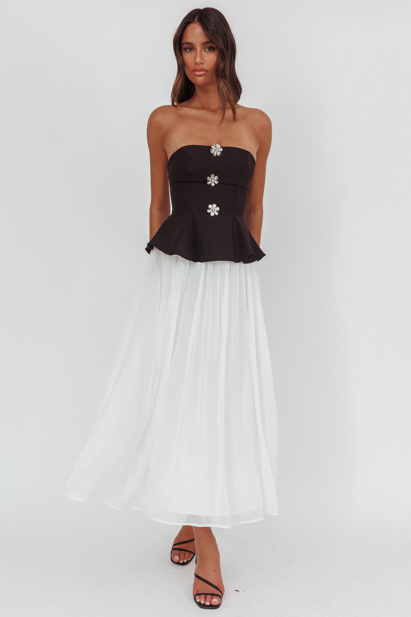 Rebel Peplum Bodice Midi Dress Black