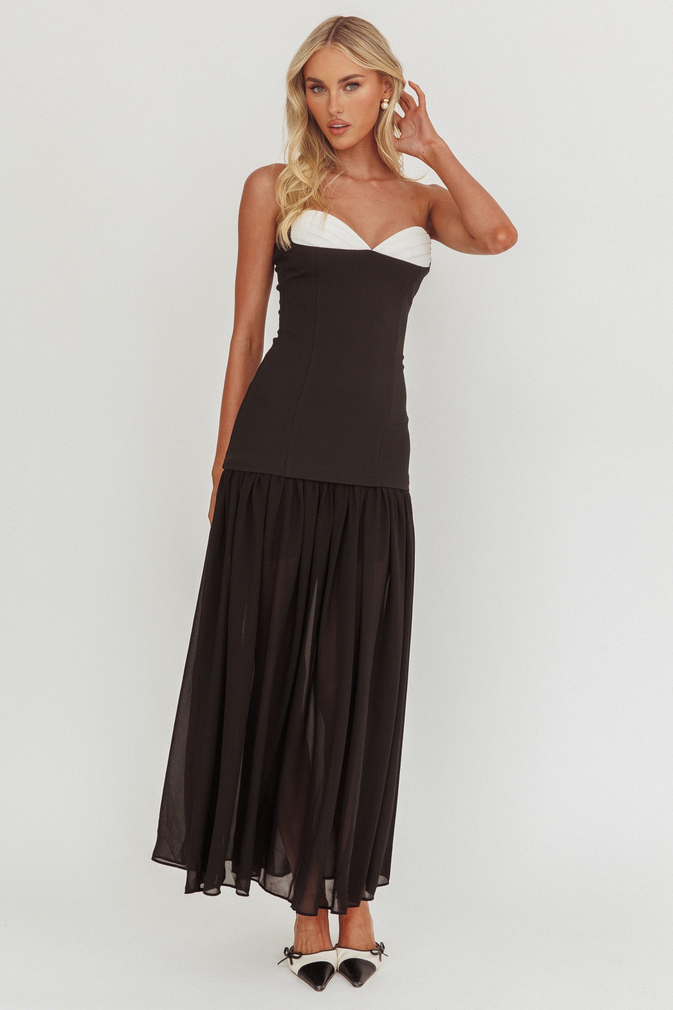Unspoken Sweetheart Neckline Sheer Hem Maxi Dress Black