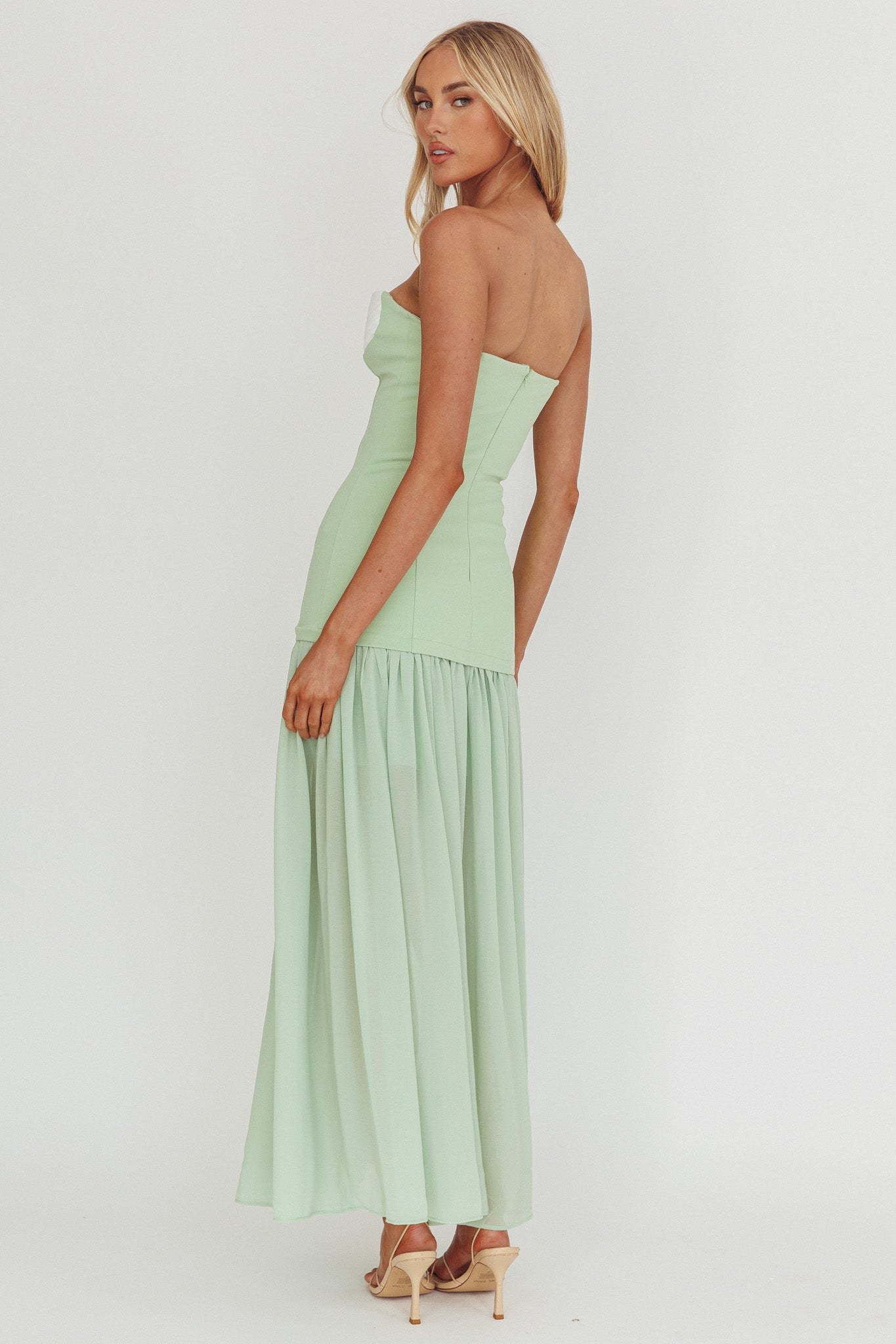 Unspoken Sweetheart Neckline Sheer Hem Maxi Dress Sage