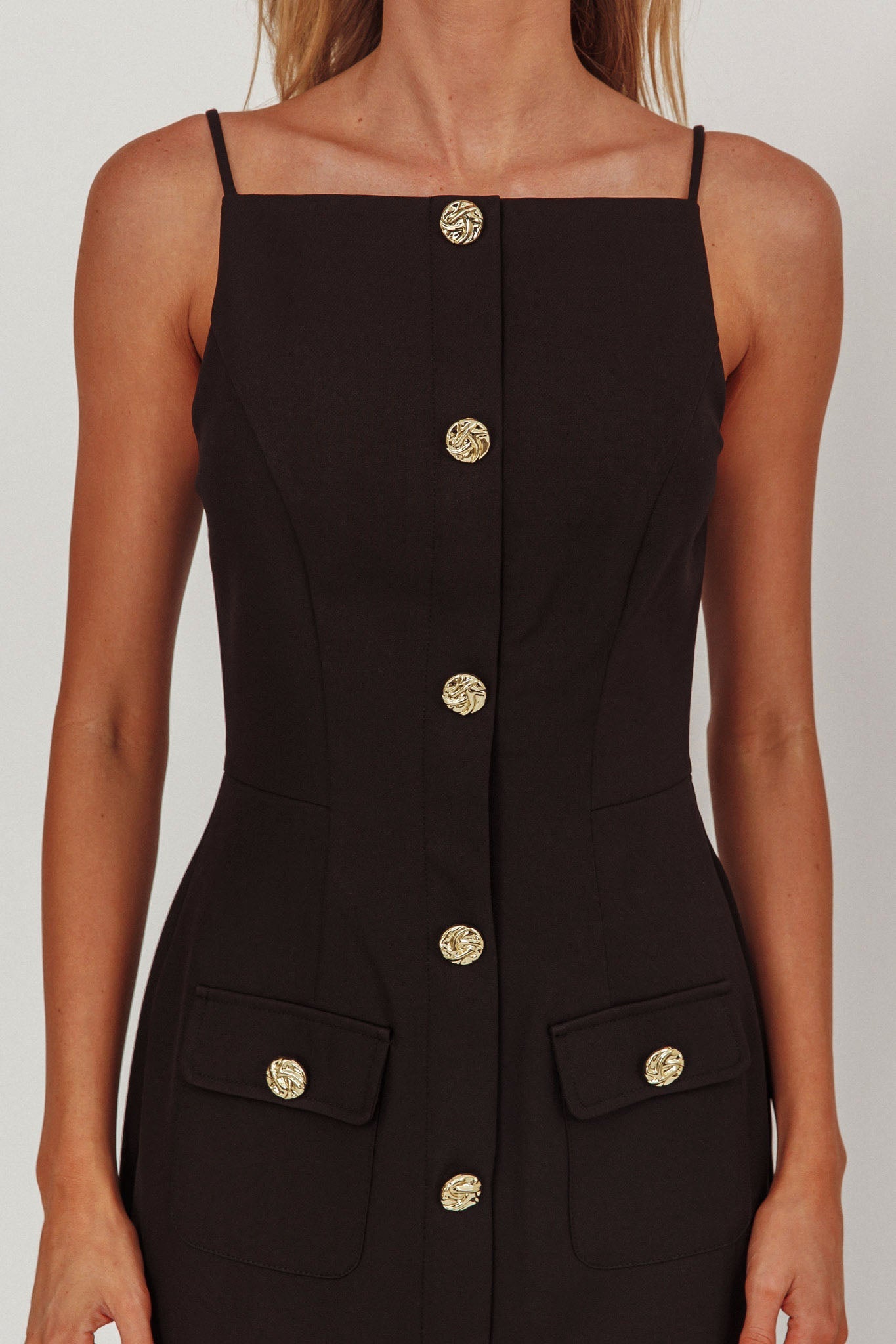 Harlin Button Decoration Maxi Dress Black