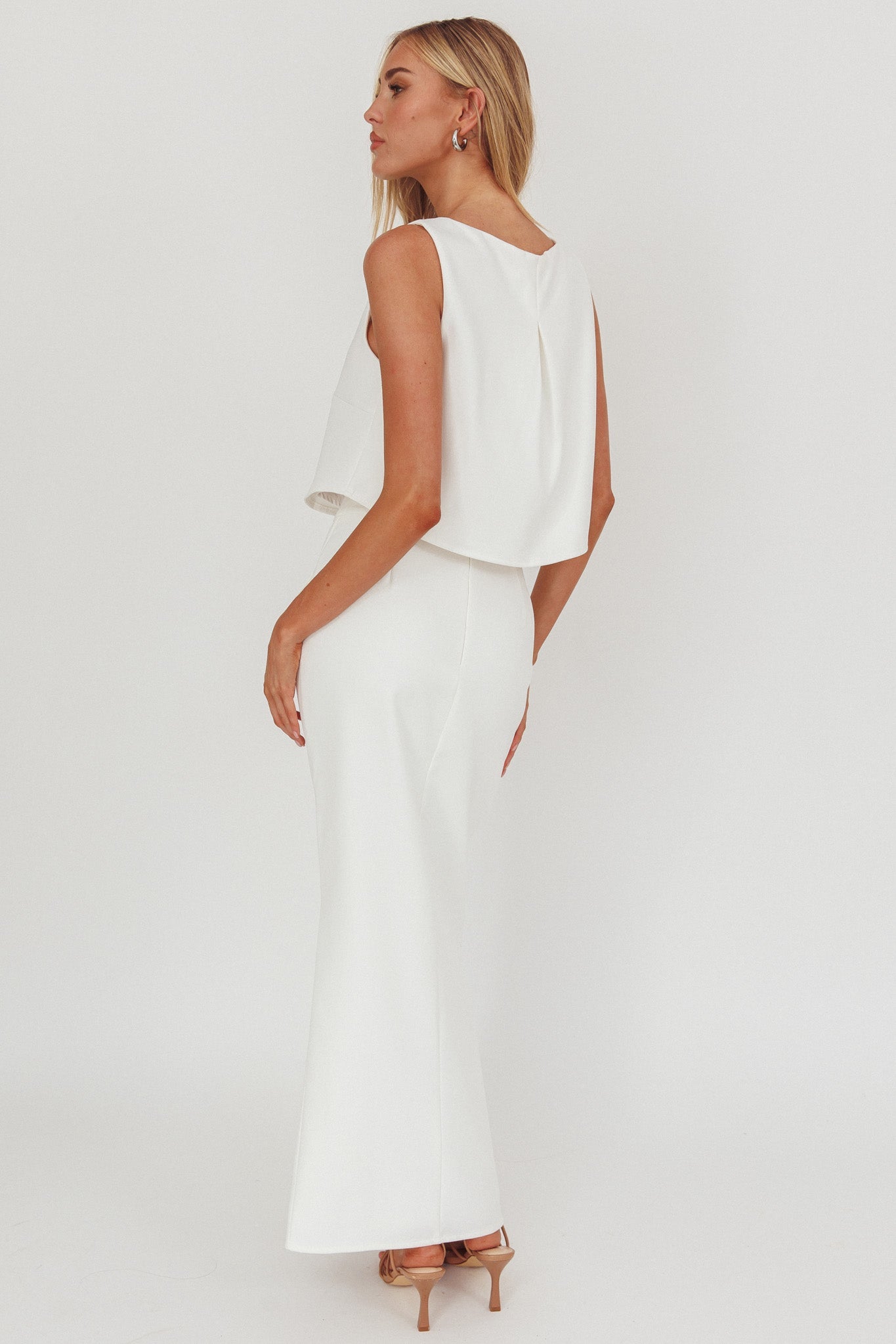 Bondi Sunset Faux Button Placket Maxi Skirt White