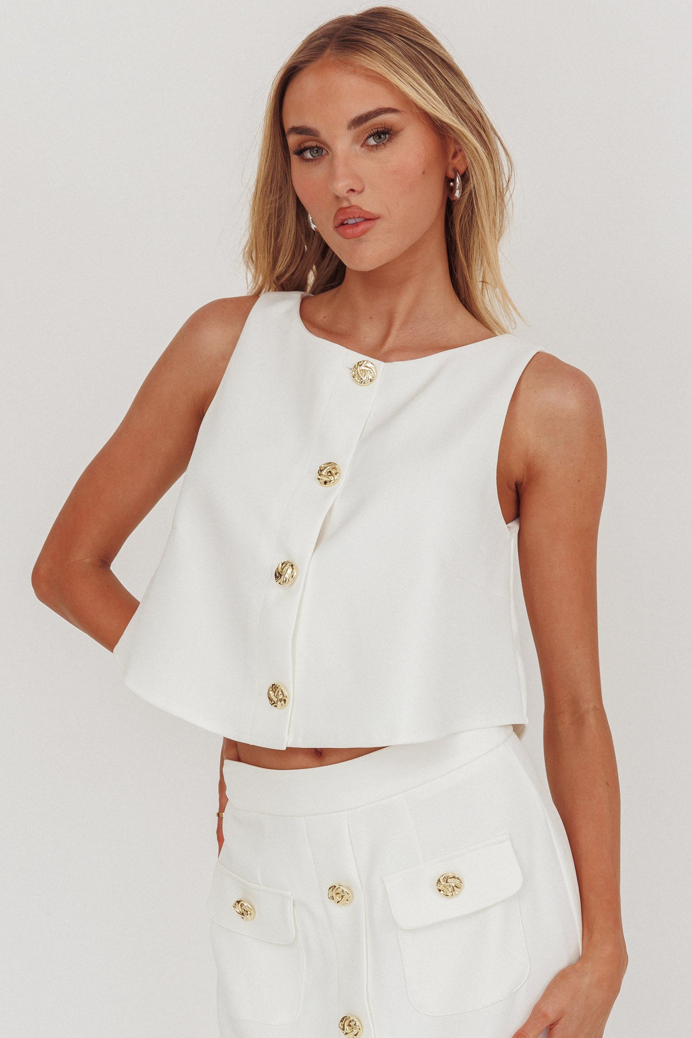 Bondi Sunset Front Button Top White