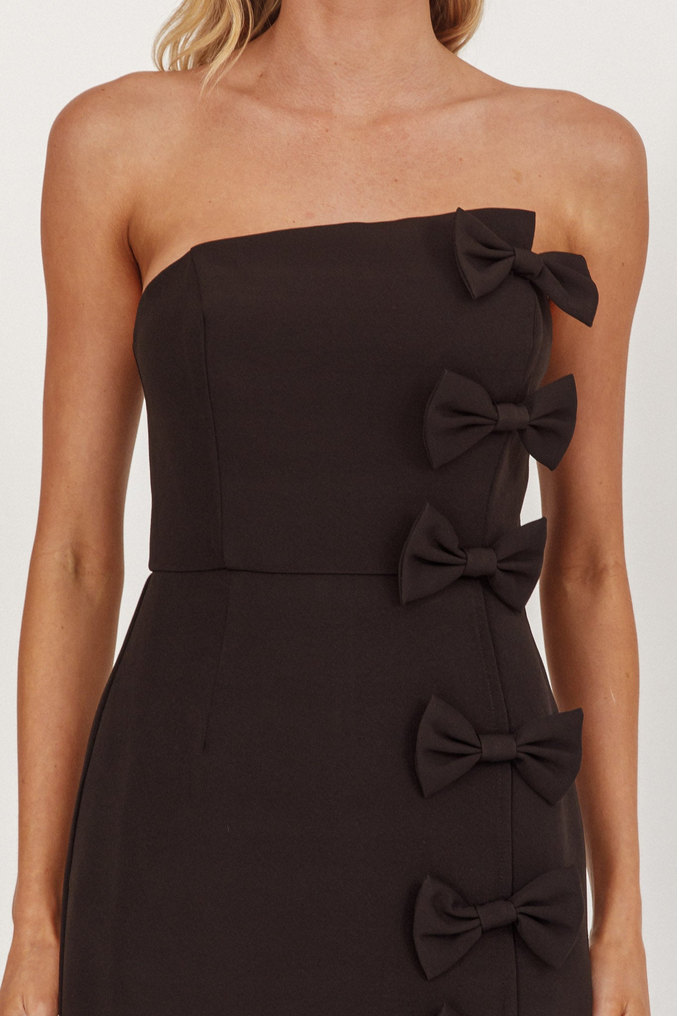Samanntha Strapless Bow Detail Midi Dress Black