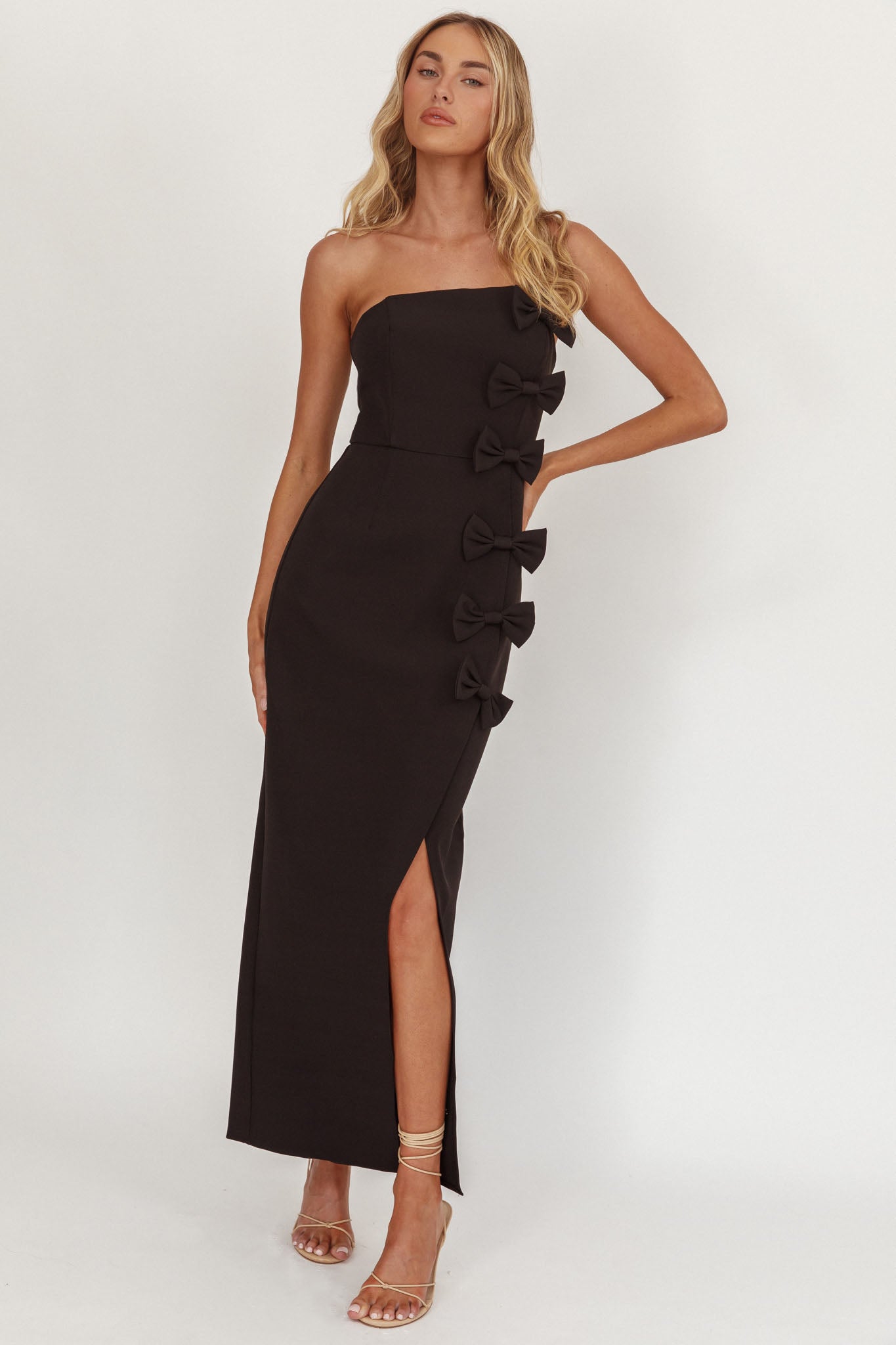 Samanntha Strapless Bow Detail Midi Dress Black