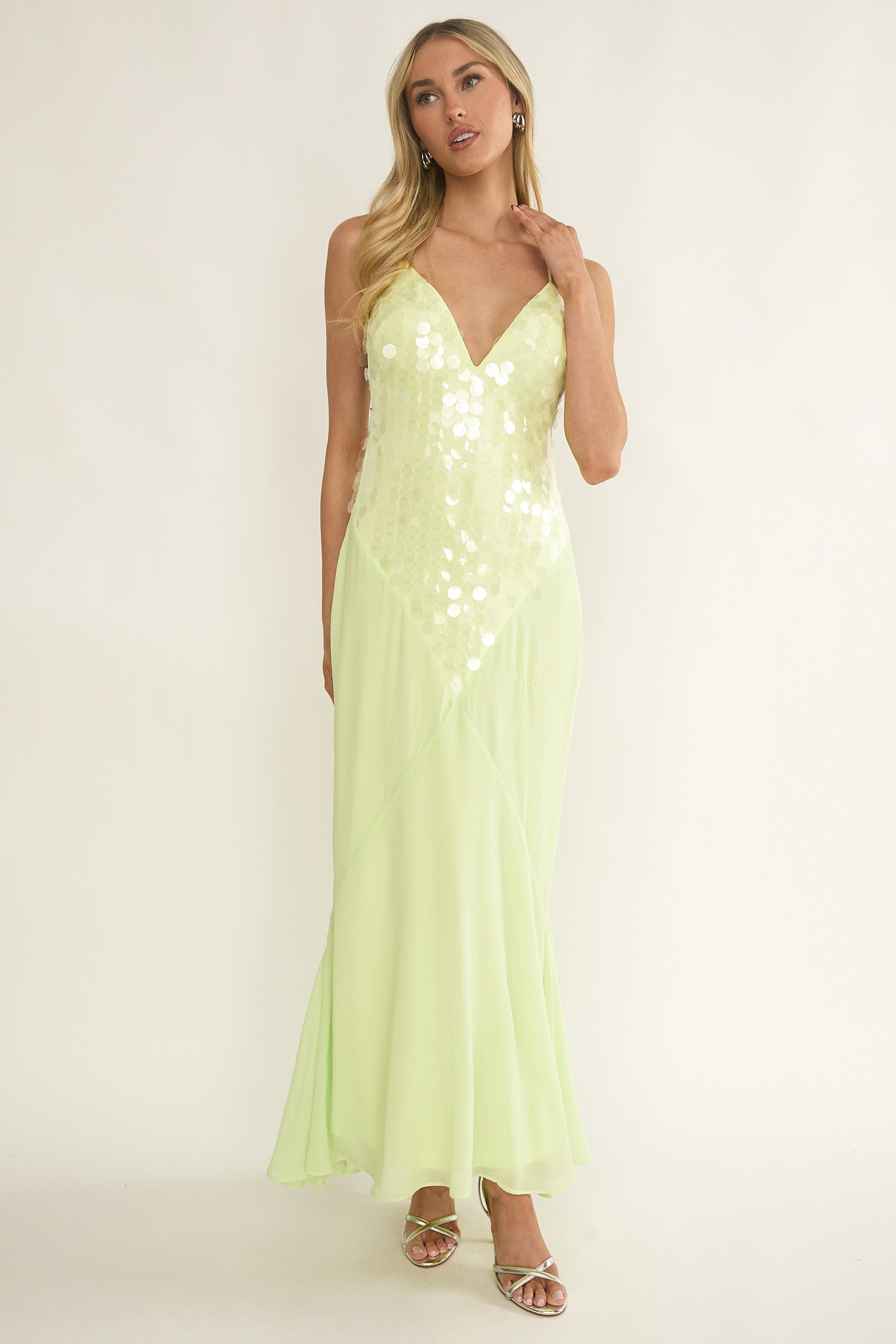 Meranda V-Neck Criss-Cross Maxi Dress Sequin Yellow