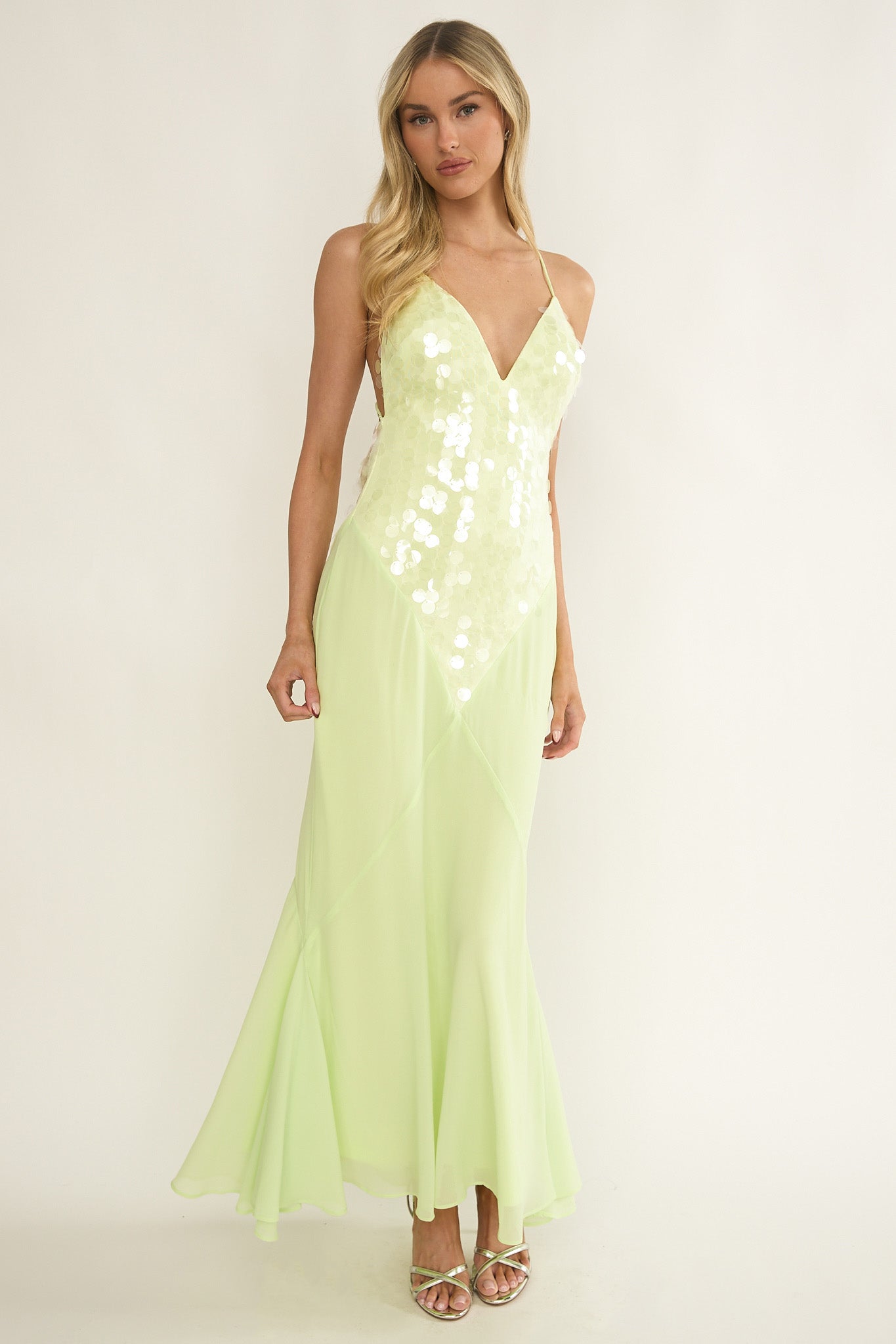Meranda V-Neck Criss-Cross Maxi Dress Sequin Yellow