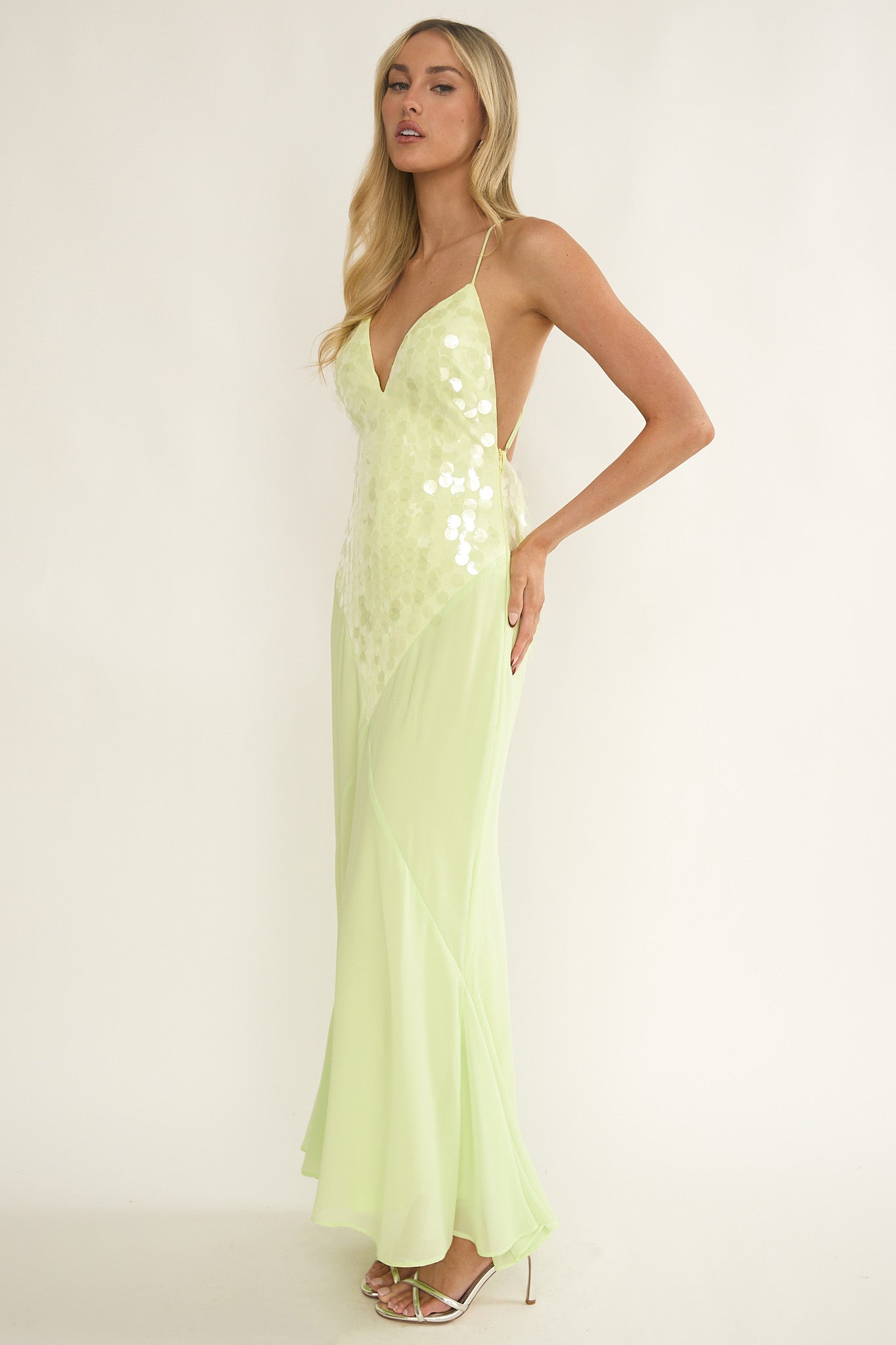 Meranda V-Neck Criss-Cross Maxi Dress Sequin Yellow