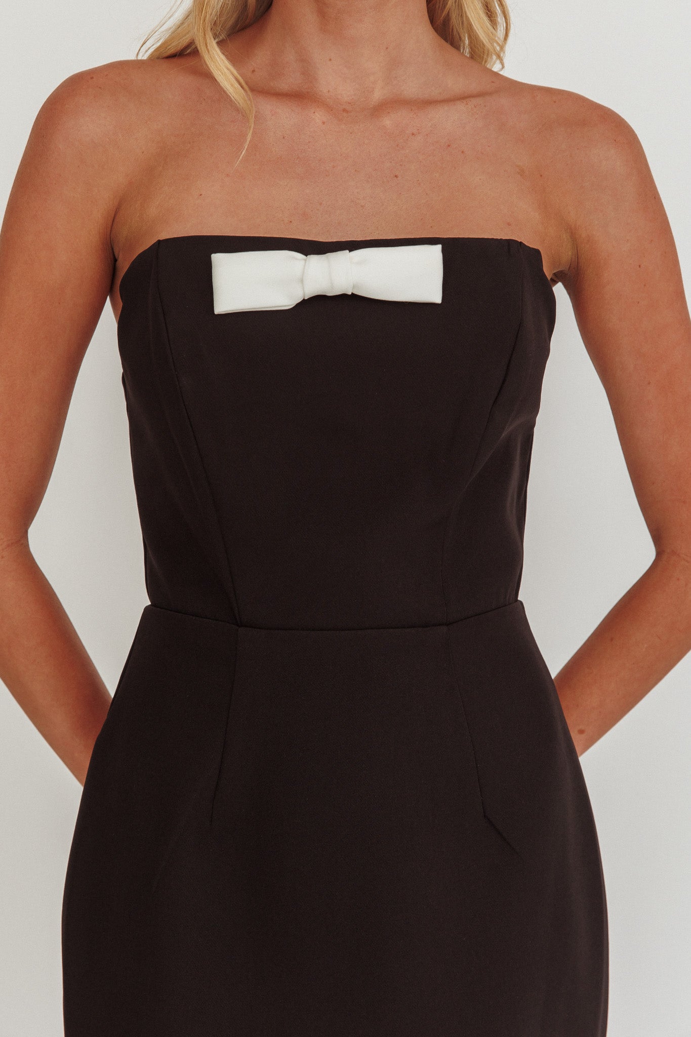 Cocktail Party Strapless Bow Bust Maxi Dress Black