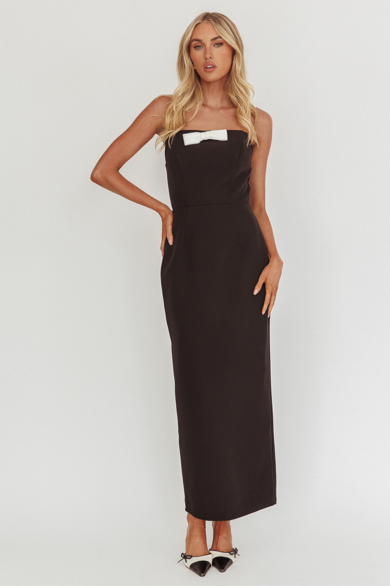 Cocktail Party Strapless Bow Bust Maxi Dress Black