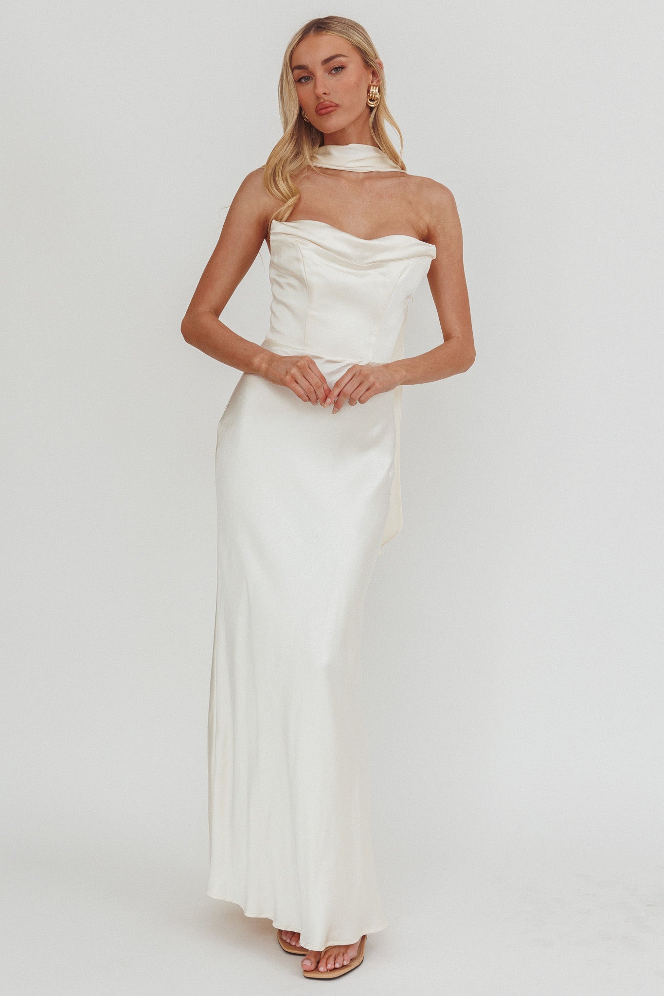 Navi Strapless Laced Back Maxi Dress Oyster
