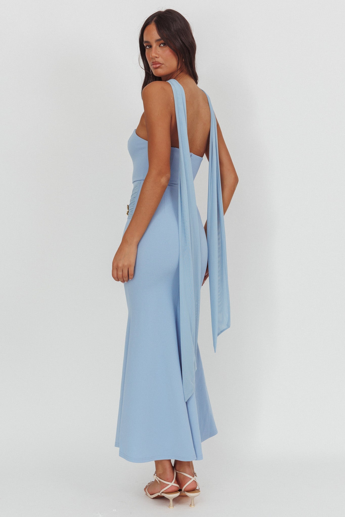 Jeramia Strapless Brooch Maxi Dress Blue