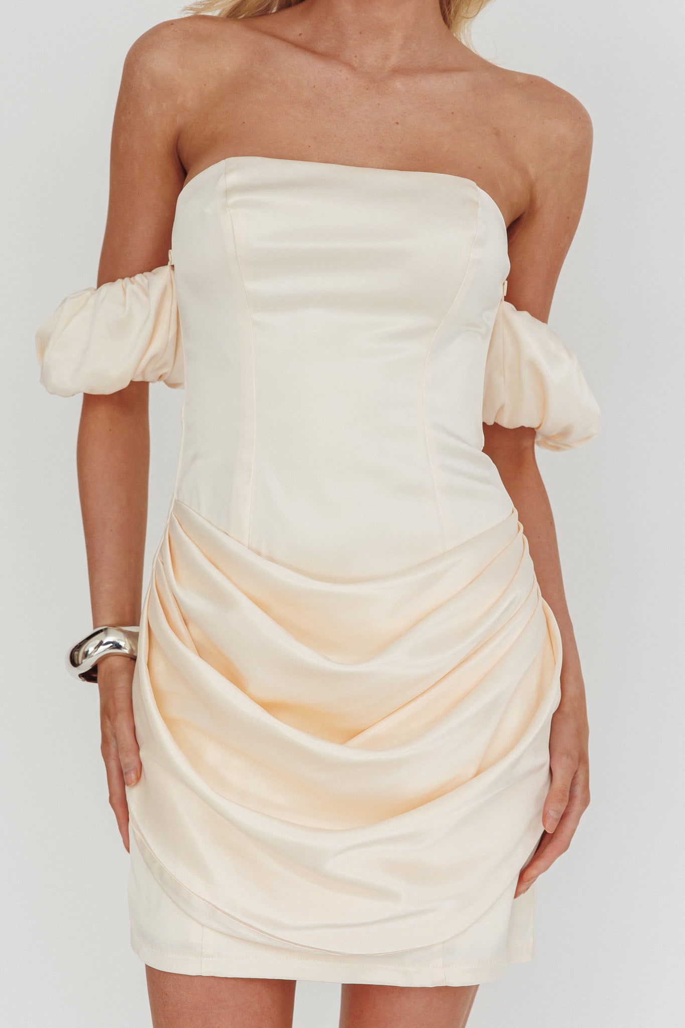 Everly Off-Shoulder Drape Mini Dress Cream